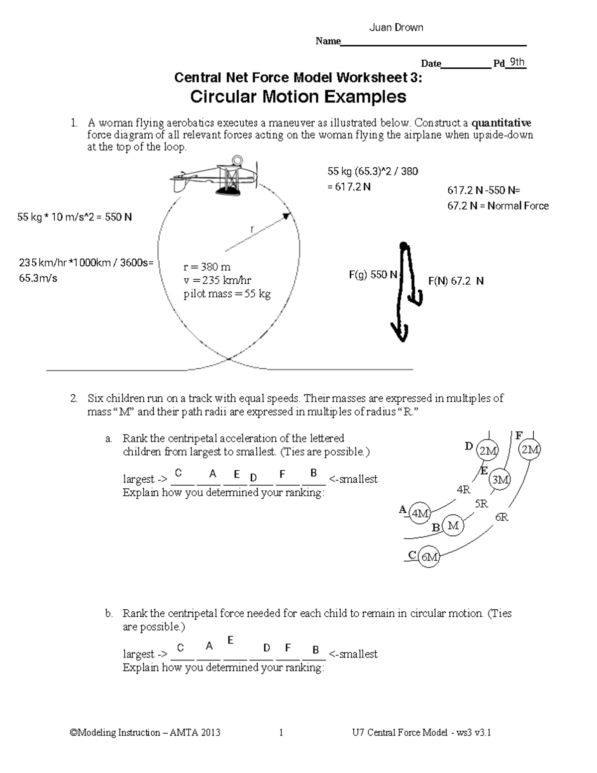 06 U7 WS3 Exploring Circular Motion With Force Diagrams Studocu