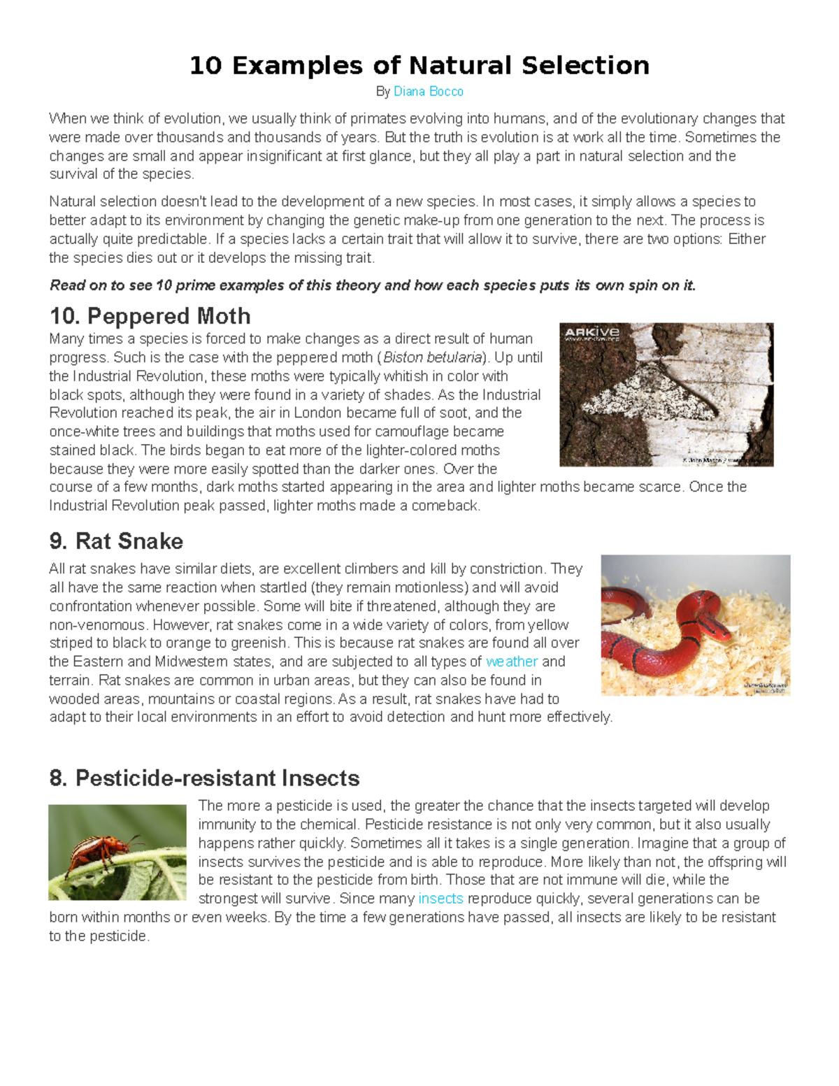 10 Examples Of Natural Selection Article WK3 10 Examples Of Natural Selection By Diana Bocco When Studocu