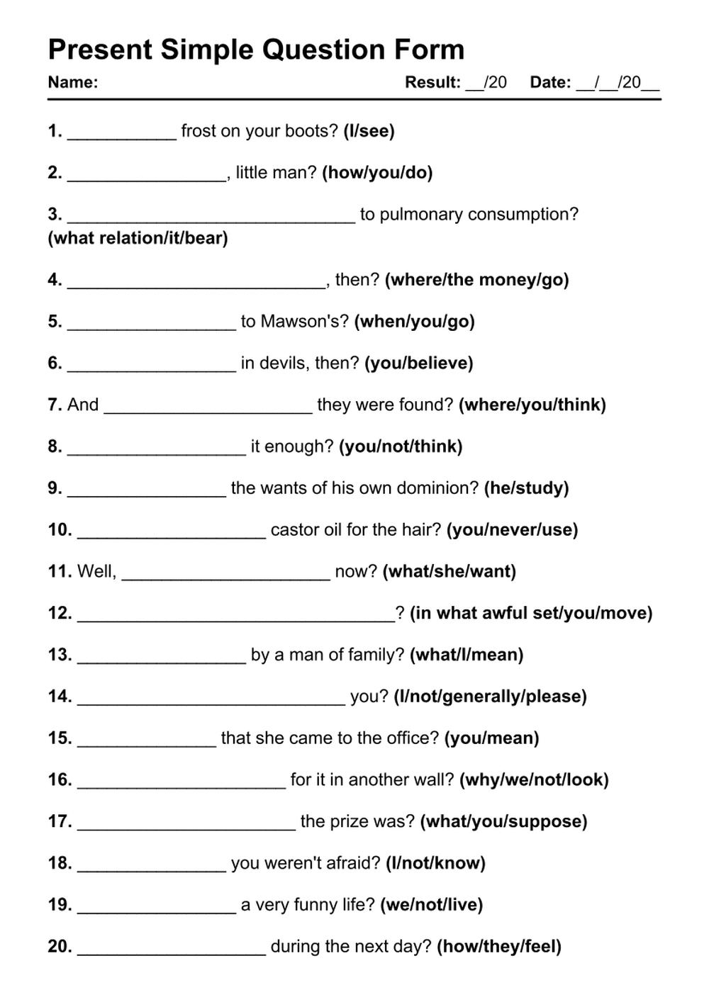 101 Present Simple Question PDF Worksheets With Answers Grammarism