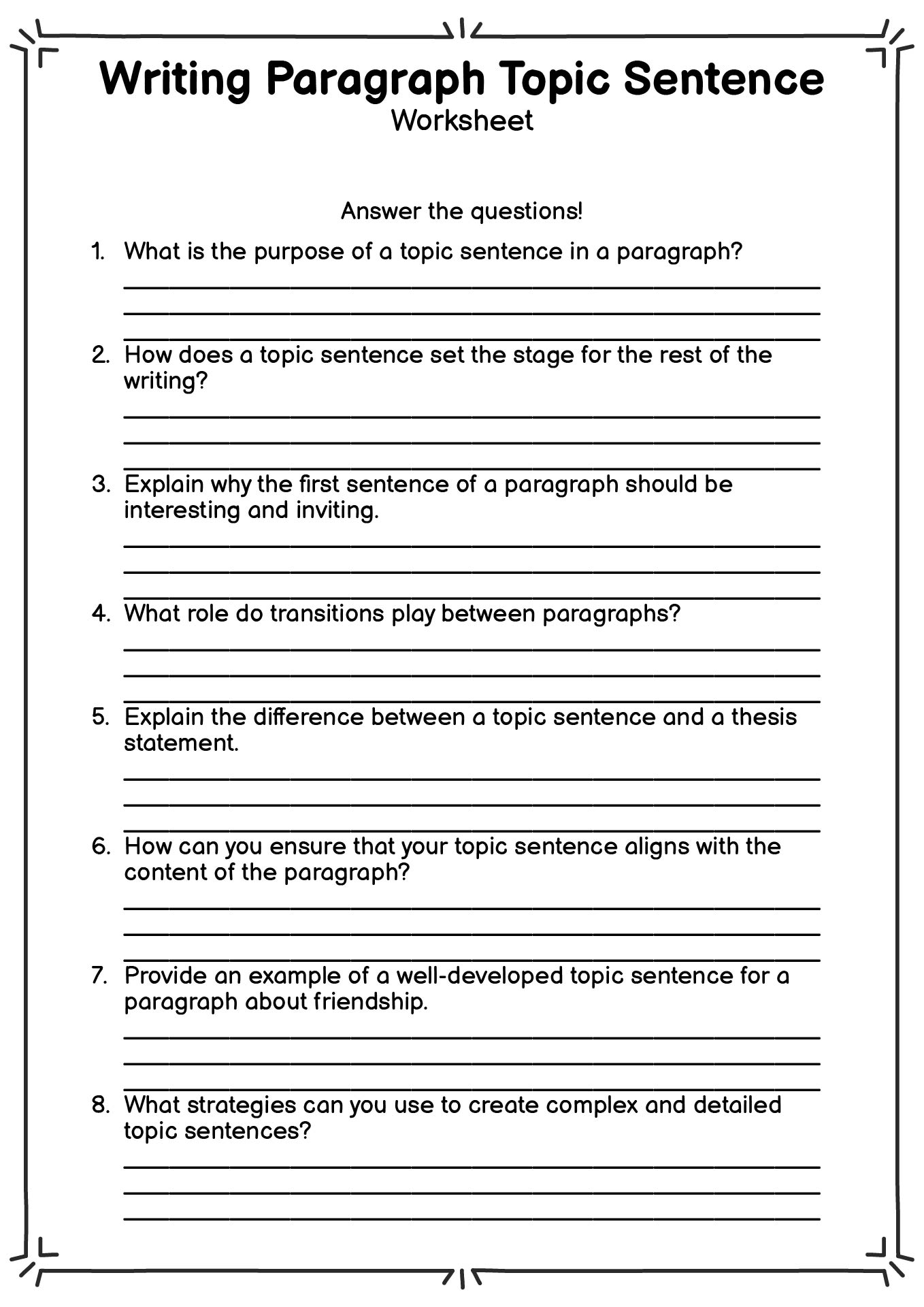 16 Writing Paragraph Topic Sentence Worksheets Free PDF At Worksheeto
