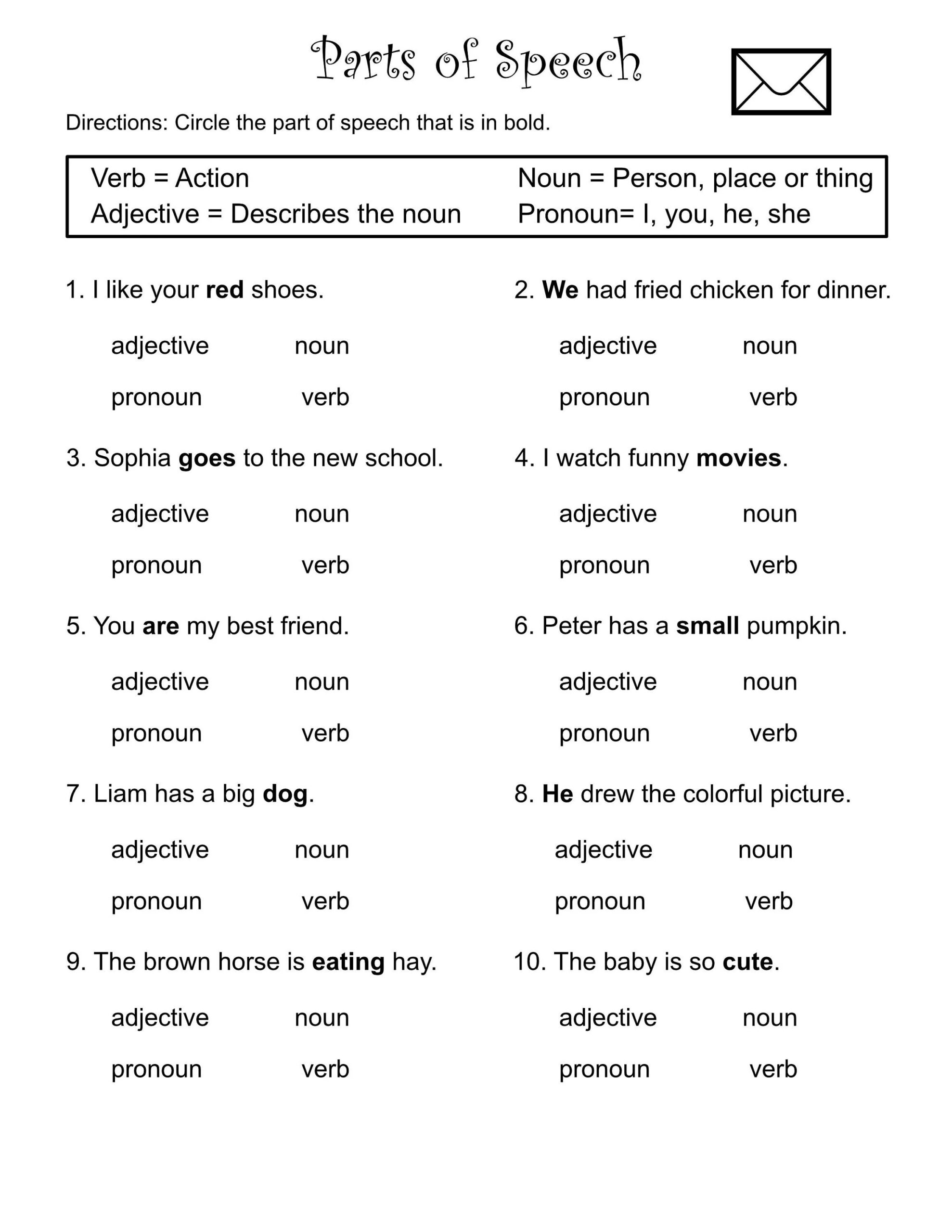 1st Through 3rd Grade parts Of Speech worksheets verbs nouns adjectives pronouns printable Etsy Sweden