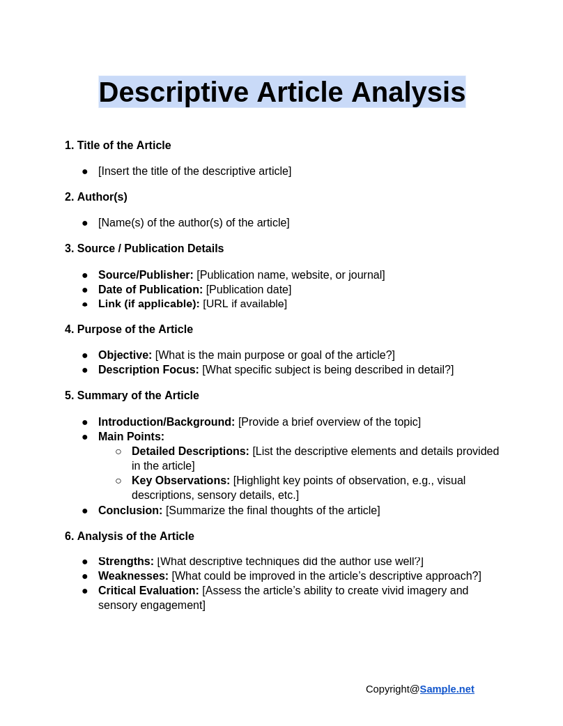 20 FREE Article Analysis Samples To Download