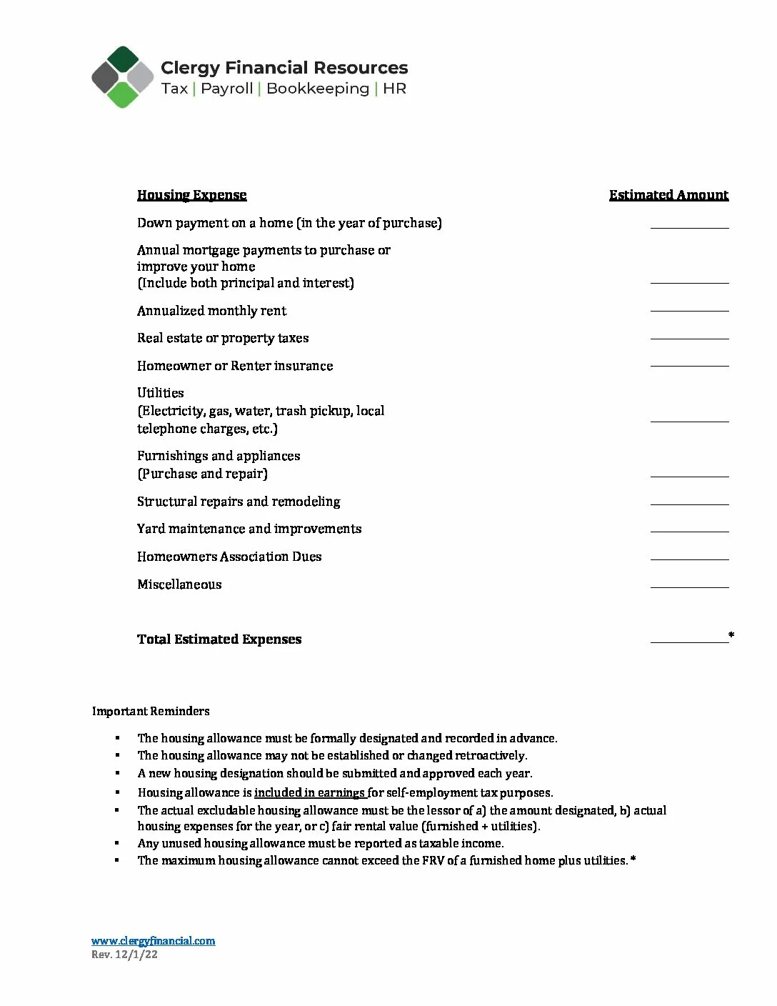 Comprehensive Example Ministerial Worksheets 2018