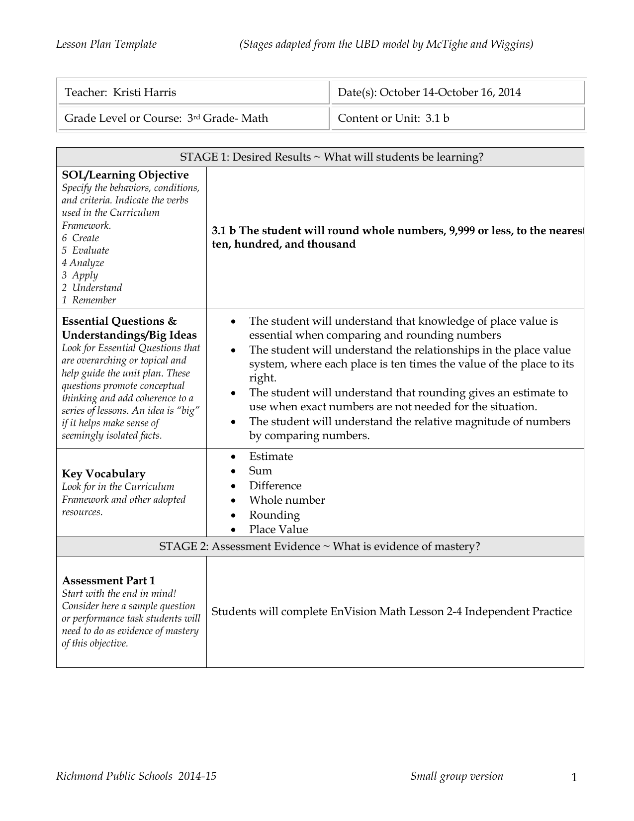 Example Of An Adapted Lesson Plan Worksheet
