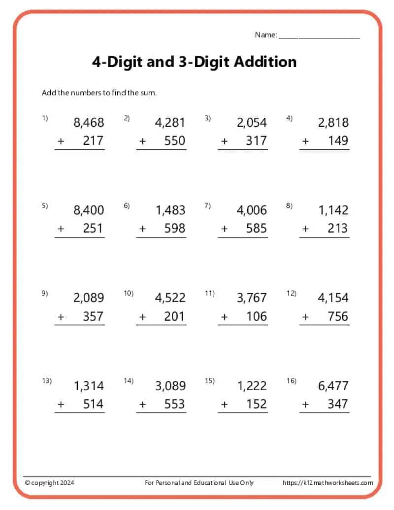 Math Worksheets Grade 3 With Example