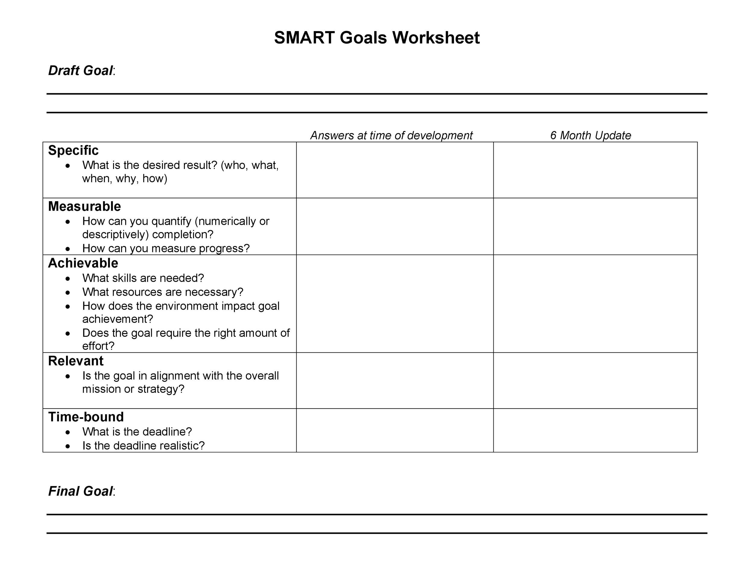 Examples Of Goal Setting Worksheet