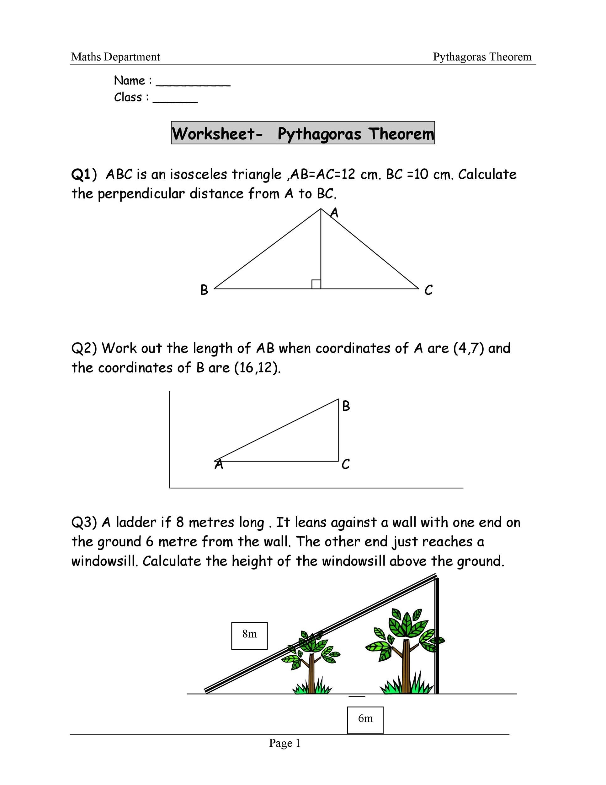 Pythagorean Theorem Real Life Examples Worksheet