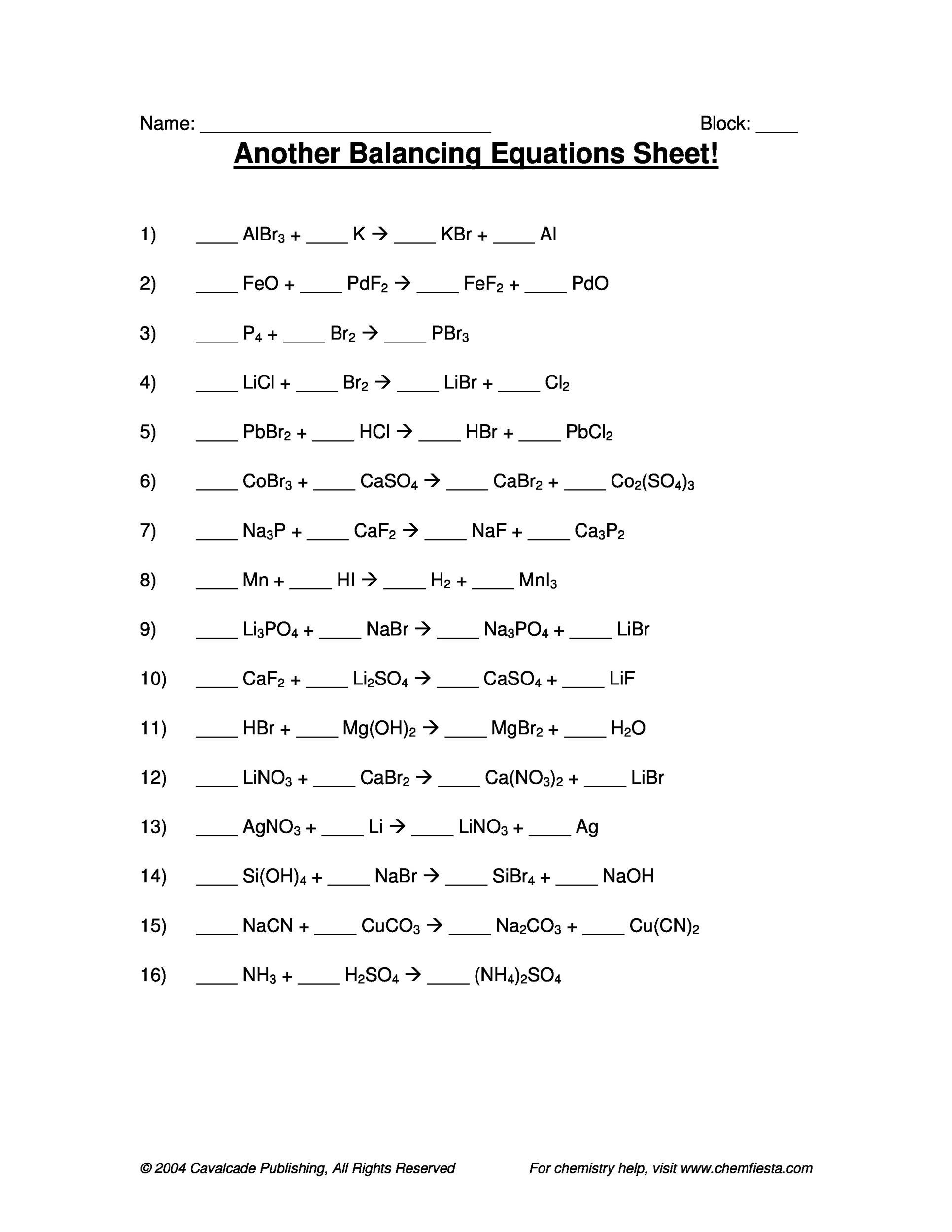49 Balancing Chemical Equations Worksheets with Answers 49 Balancing Chemical Equations Worksheets with Answers
