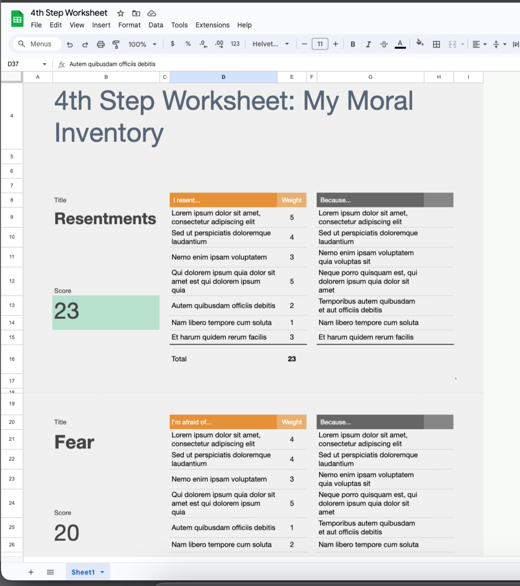 Worksheet 4Th Step Resentment Inventory Examples