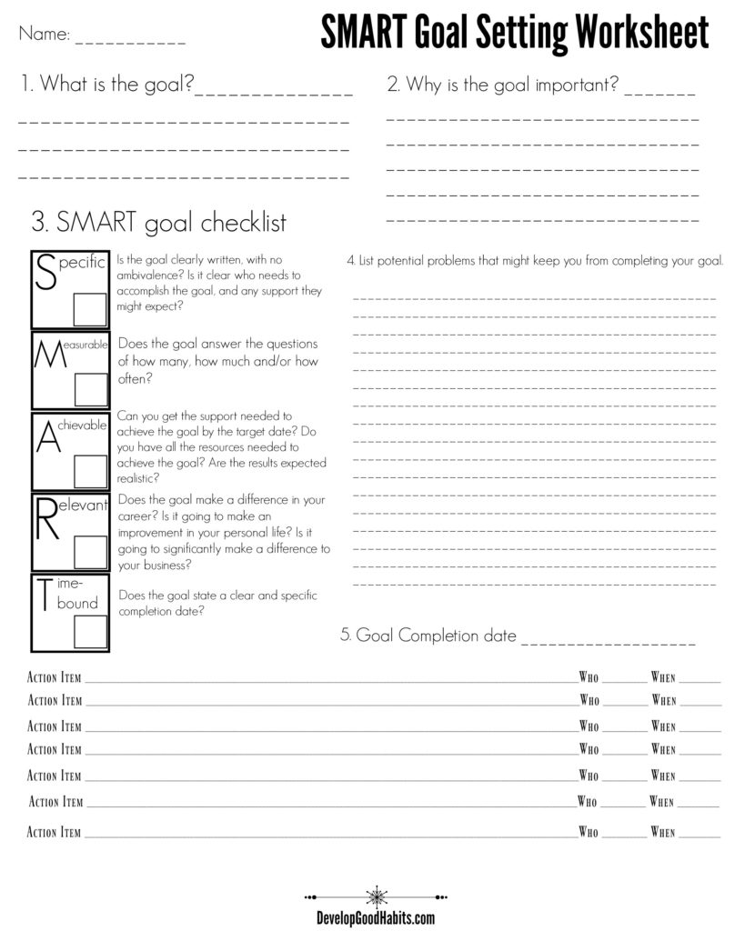 Example Of Setting Goals Worksheet