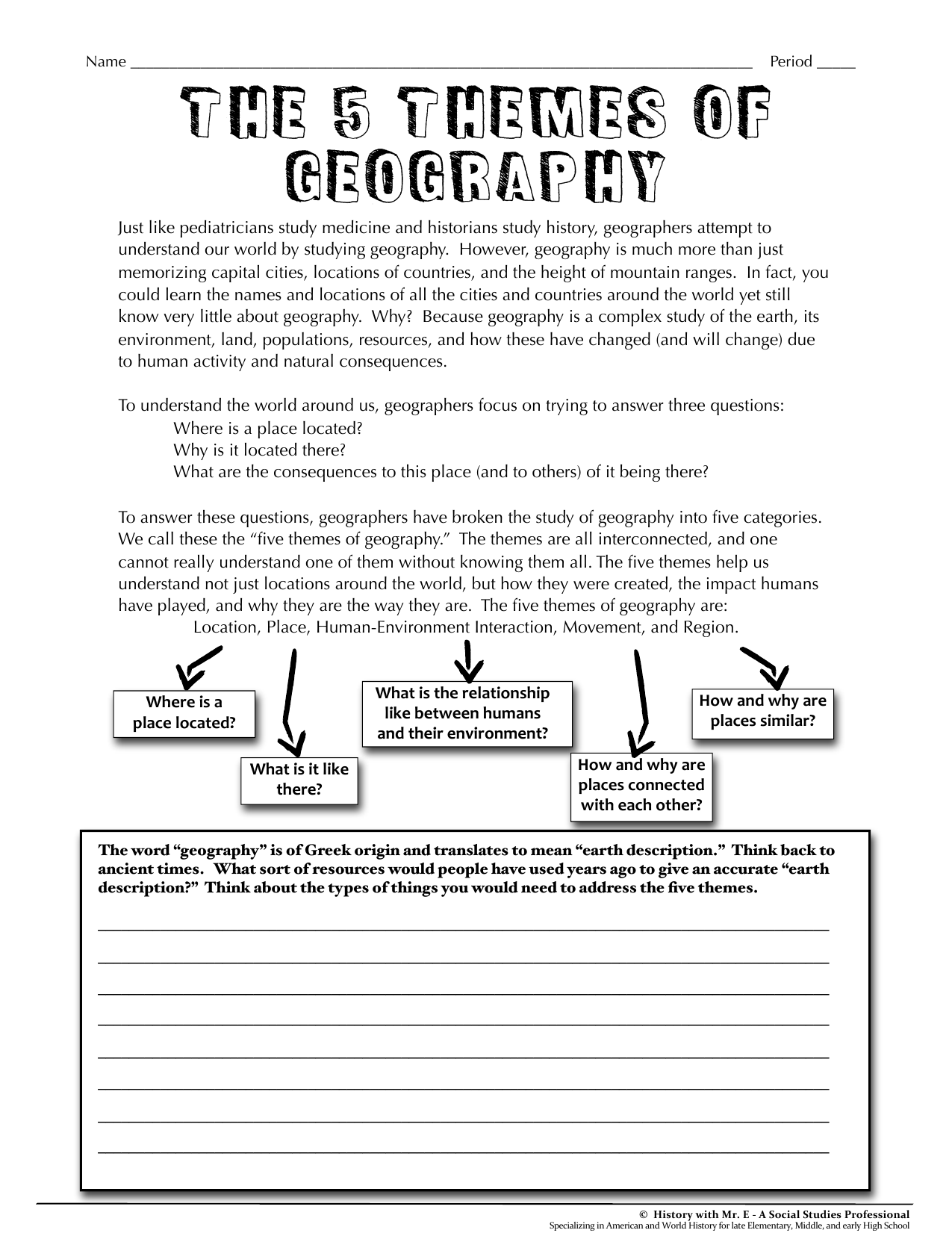 Five Themes Of Geography Worksheet Examples Ap