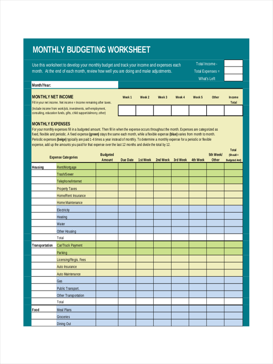 Example Of Month Ending Worksheets