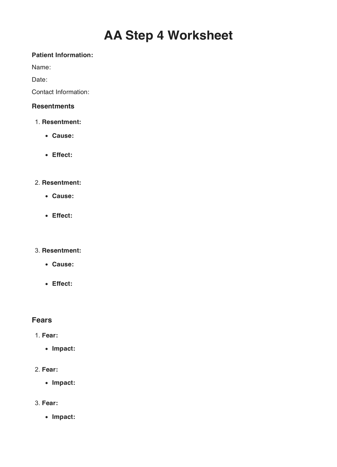 AA Step 4 Worksheets