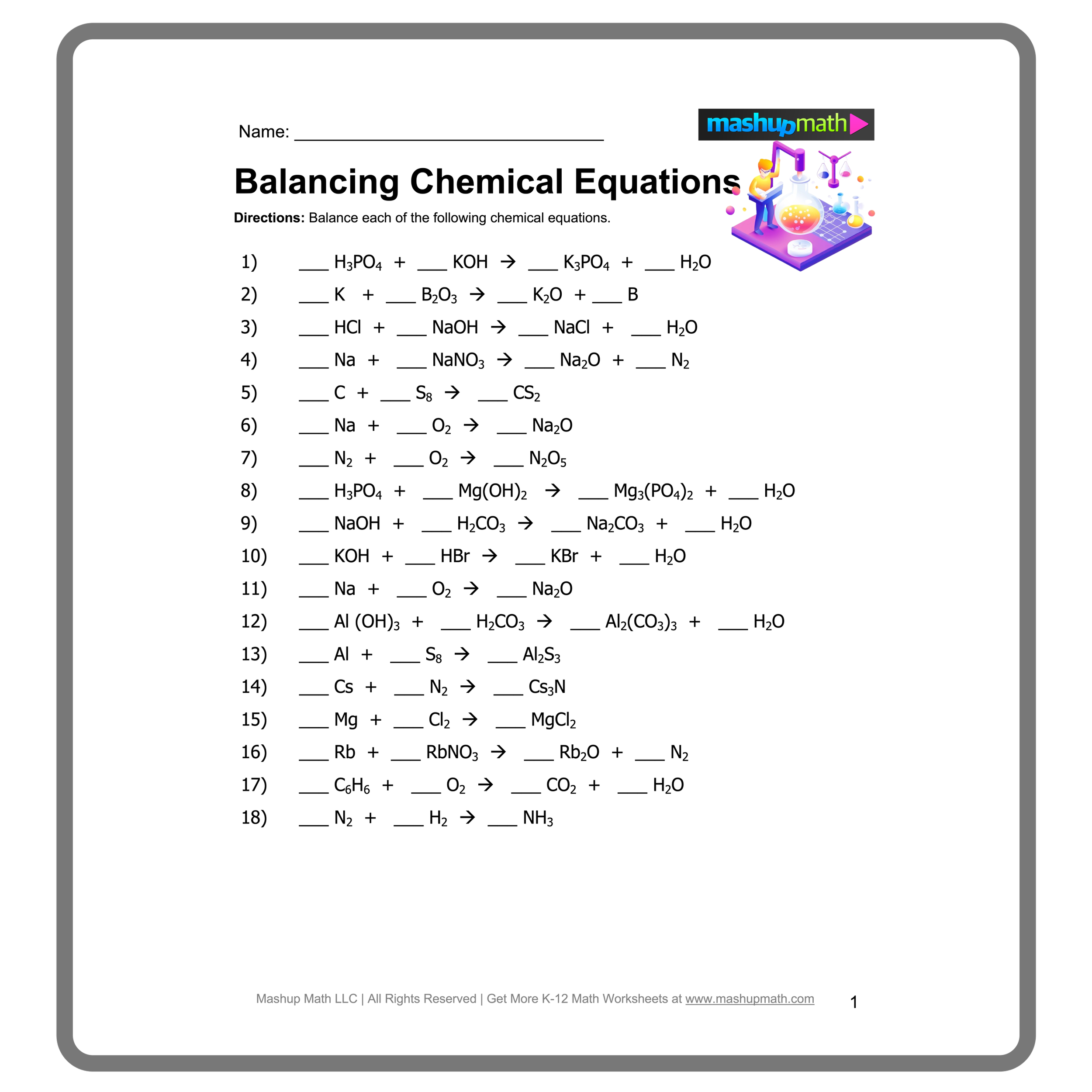 Example Of Chemical Change Equations Worksheet