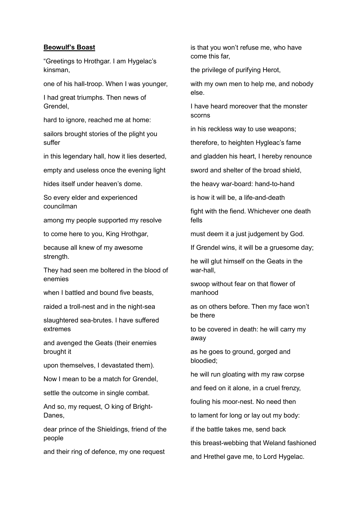 Beowulf s Boast Anglo Saxon Literary Analysis Beowulf s Boast Anglo Saxon Literary Analysis