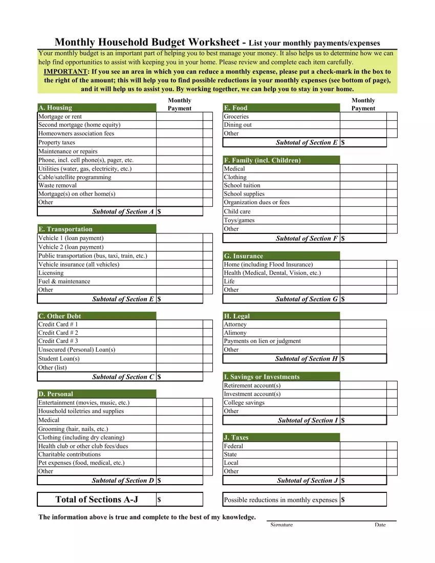 Example Of Family Budget Worksheet