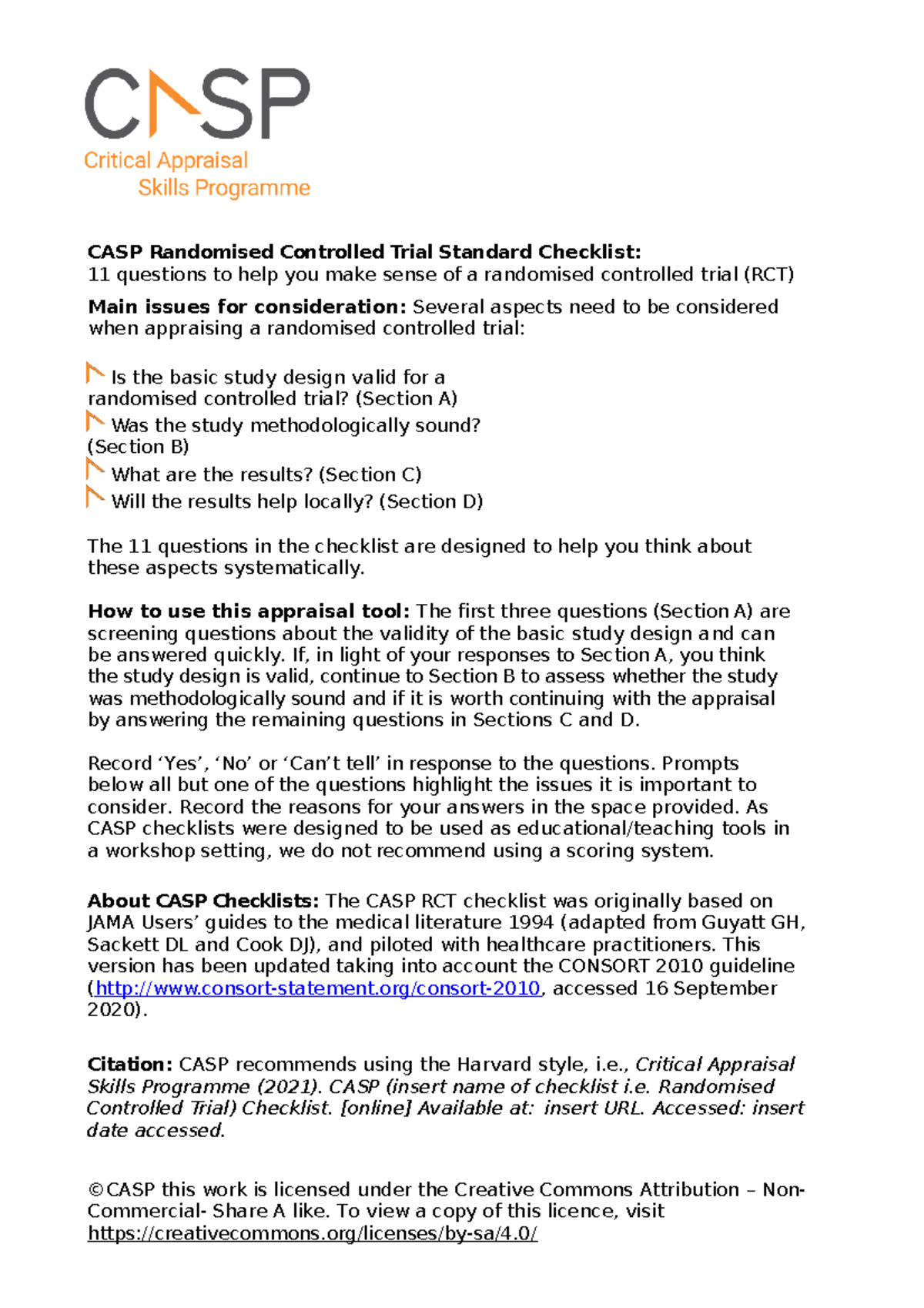 Example Of Critical Appraisal Worksheet Rct