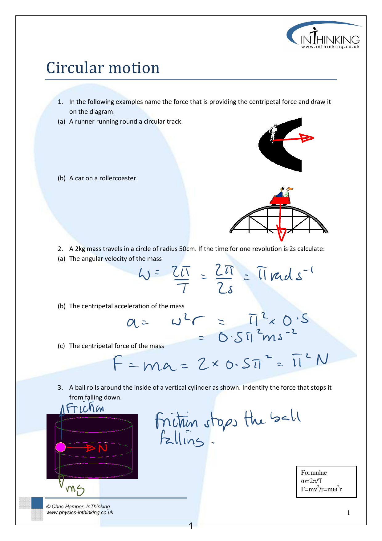 Circular Motion Examples Worksheet 3