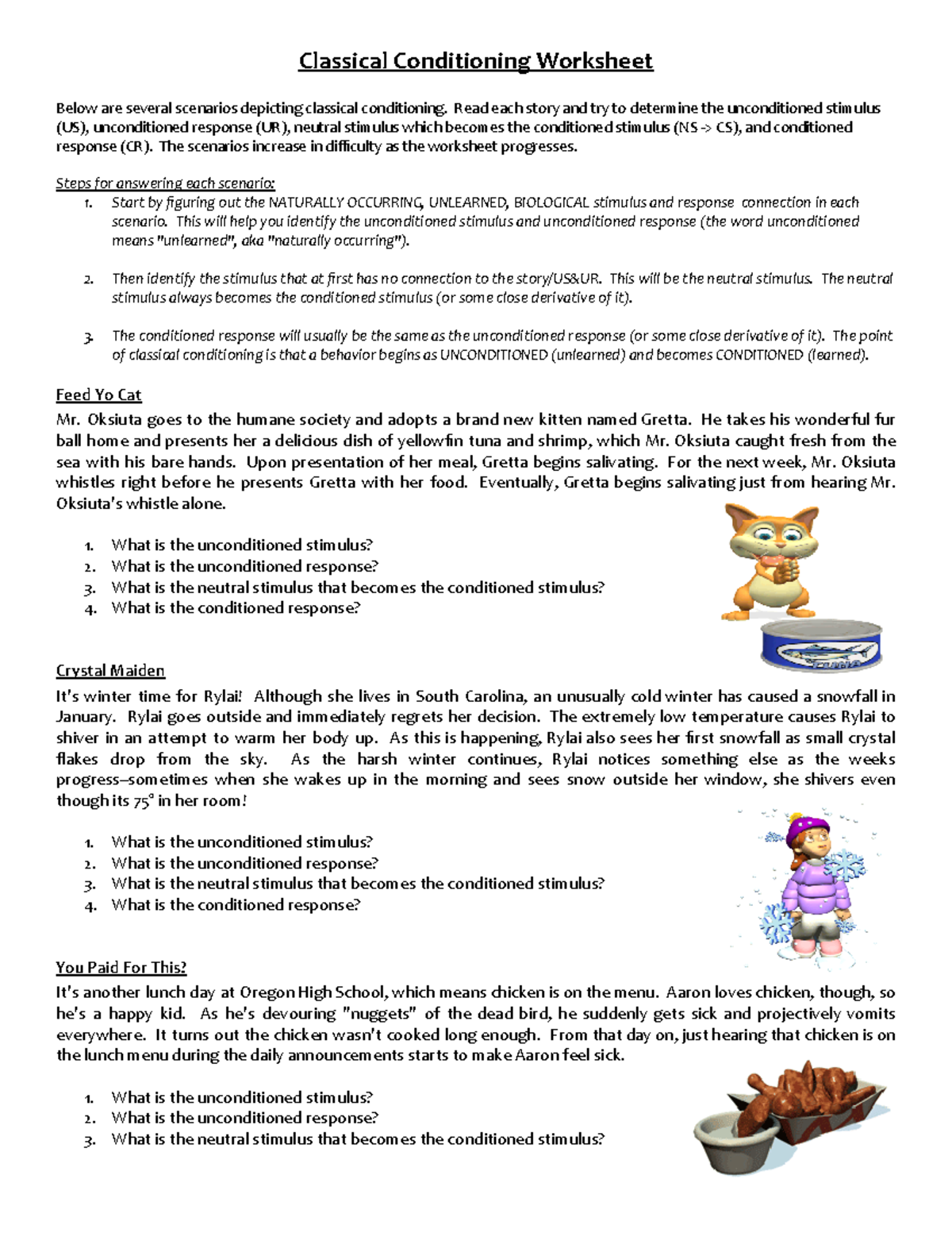 Classical Conditioning Worksheet Read Each Story And Try To Determine The Unconditioned Stimulus Studocu Classical Conditioning Worksheet Read Each Story And Try To Determine The Unconditioned Stimulus Studocu