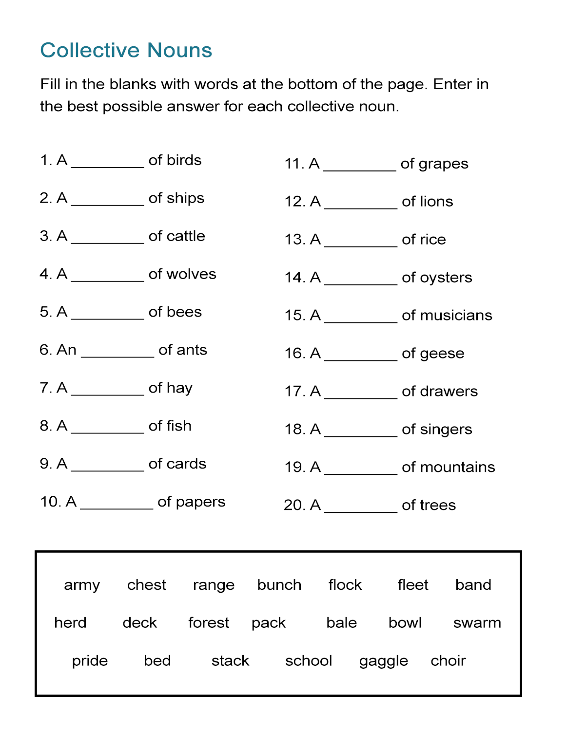 Collective Nouns Worksheet Fill In The Blanks ALL ESL Collective Nouns Worksheet Fill In The Blanks ALL ESL