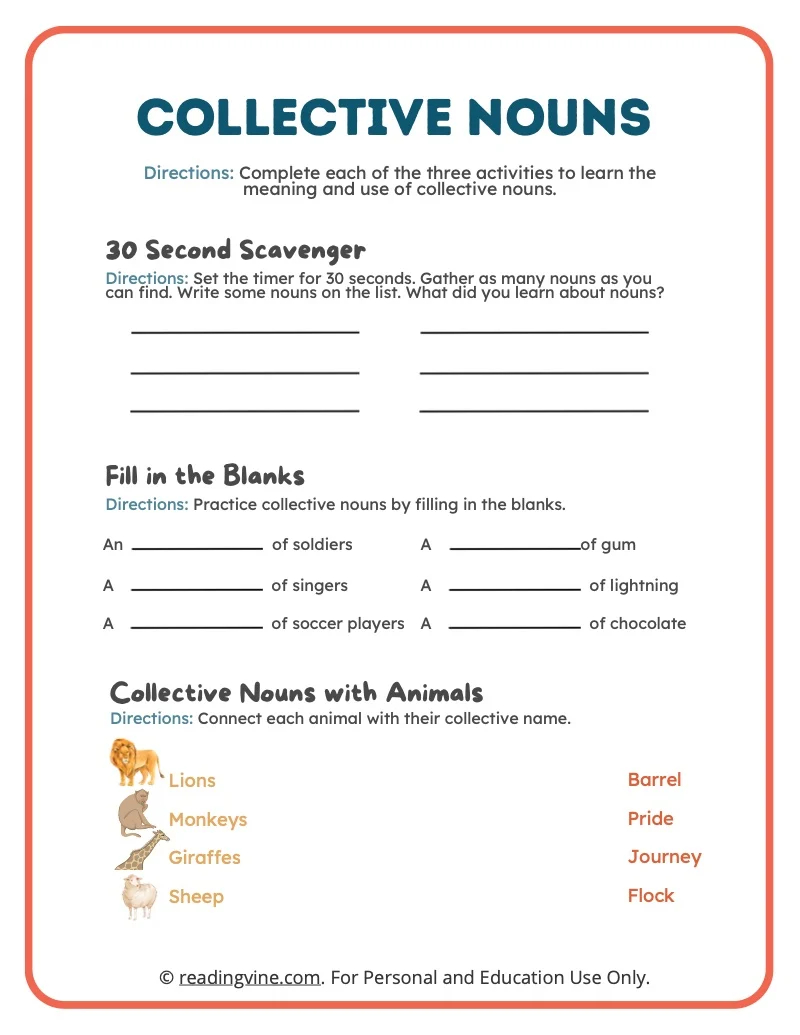 Example Worksheet On Collective Nouns Example Worksheet On Collective Nouns