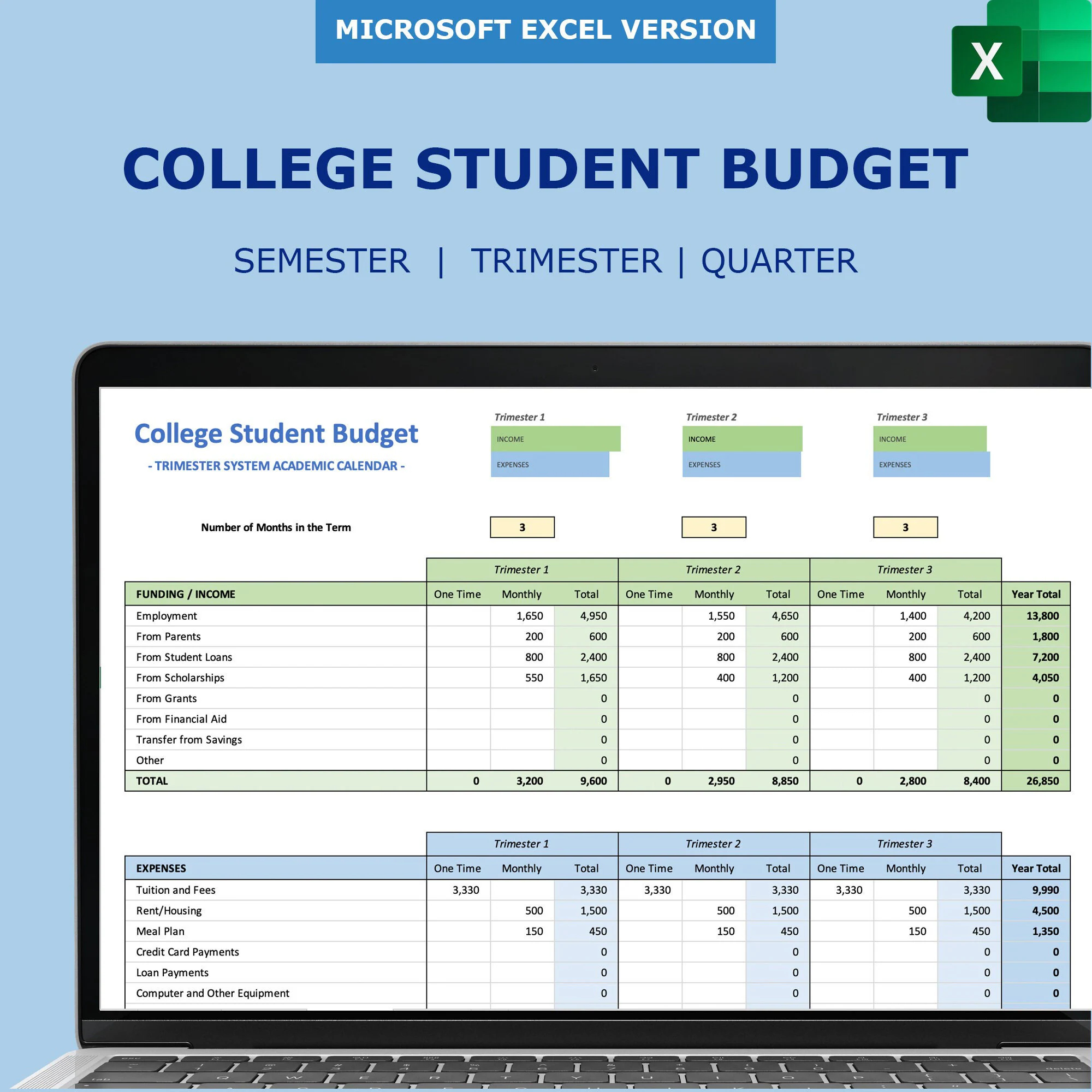 College Student Budget Worksheet Example