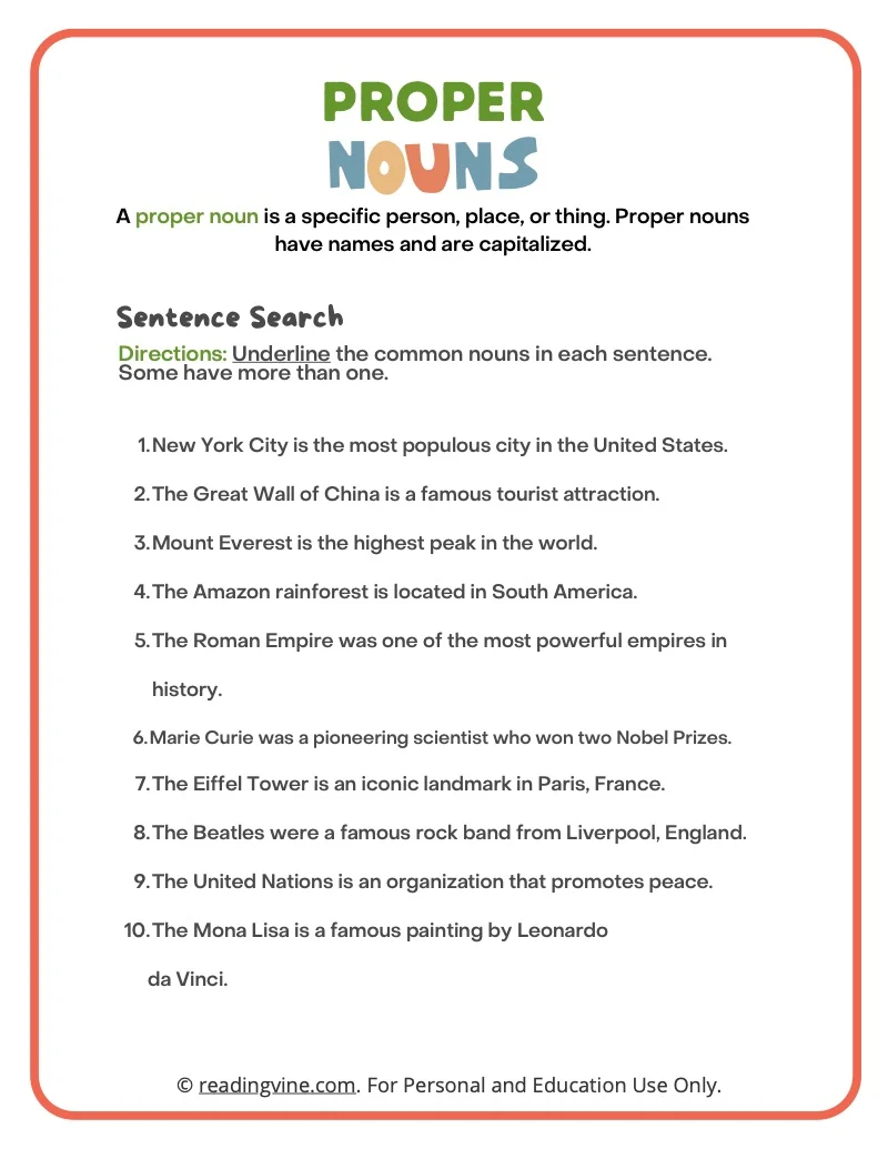 10 Examples Of Noun Sentences Worksheet