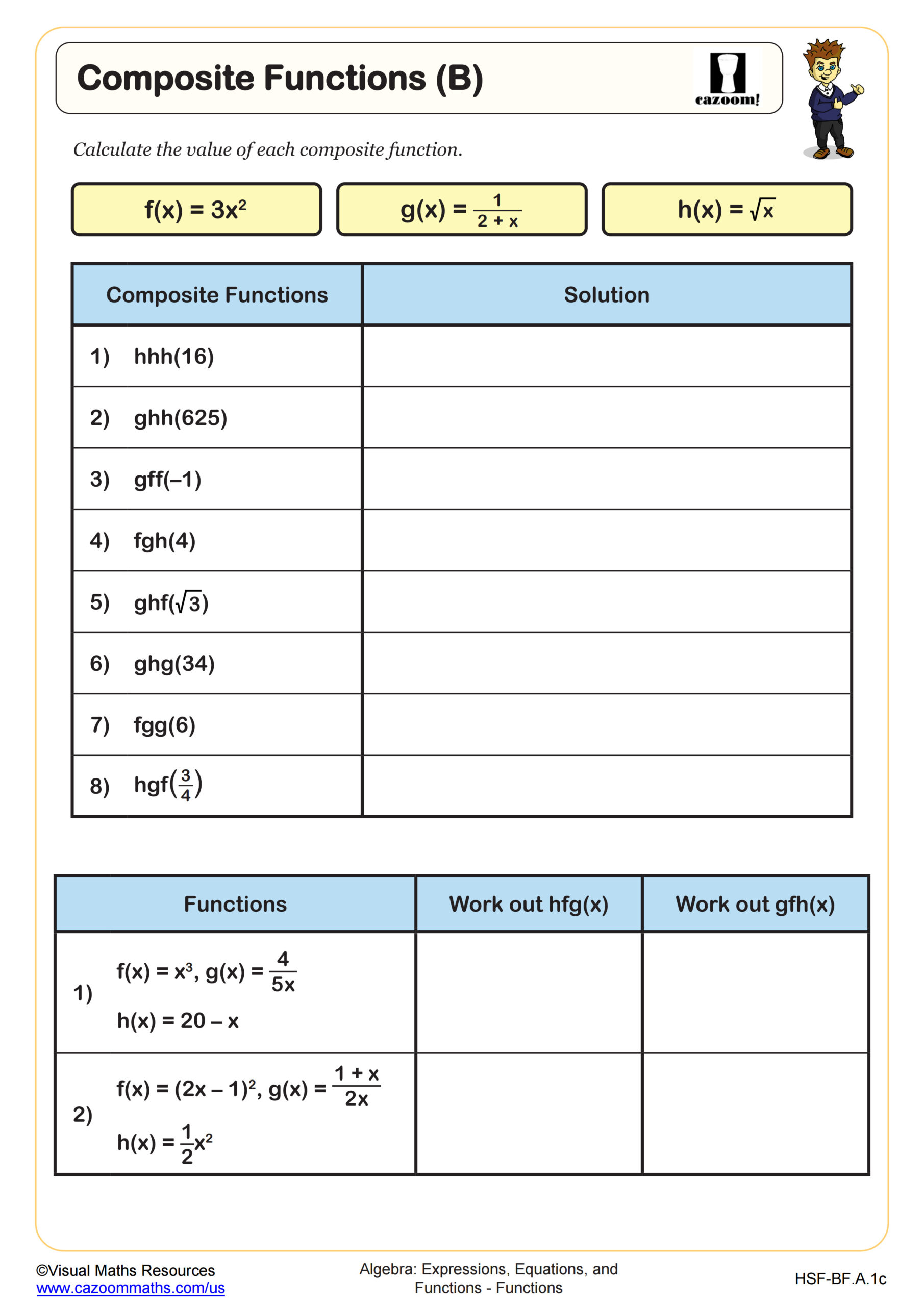 Composite Function Examples Worksheet Answers