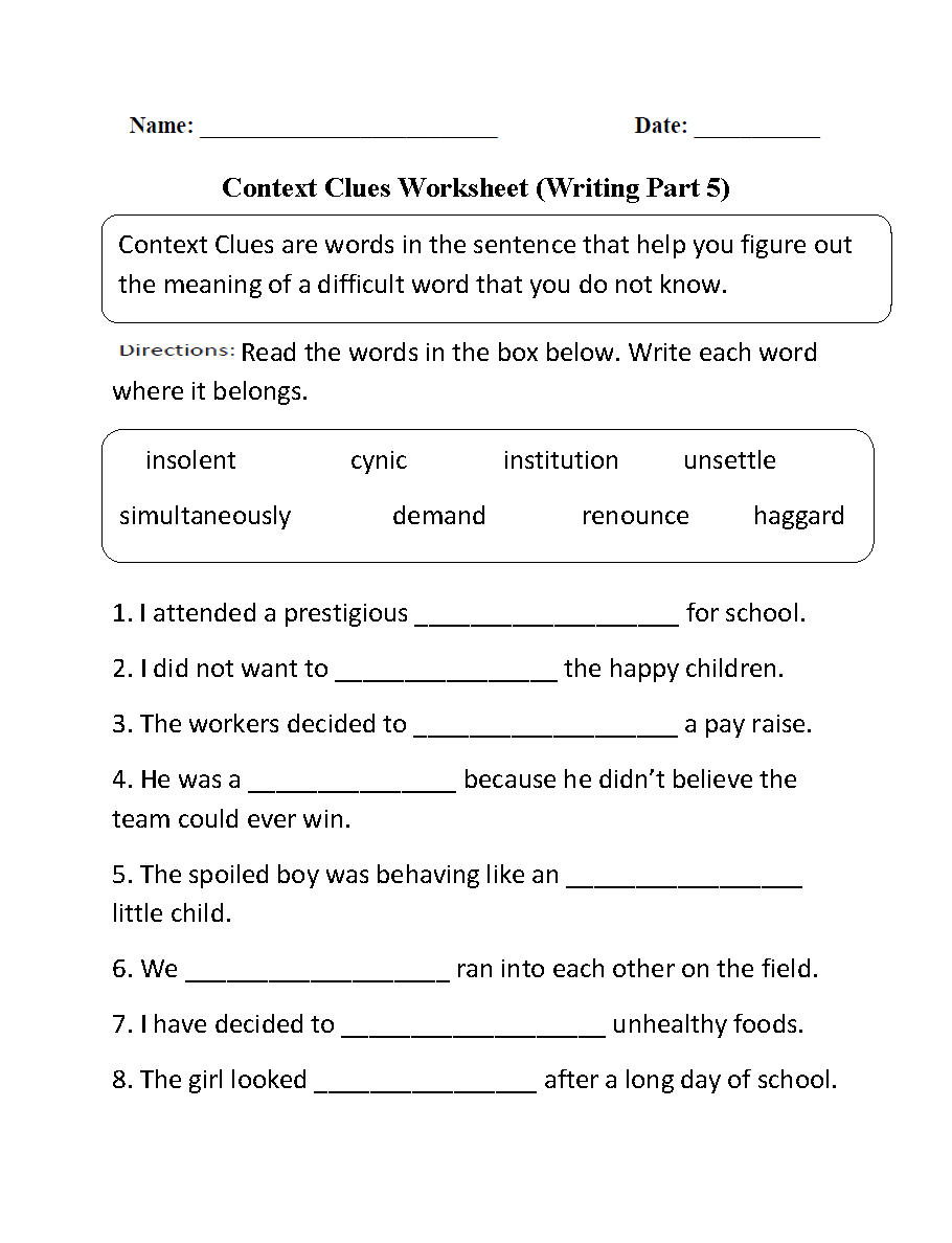 Word Choice Examples Worksheet 3Rd Grade