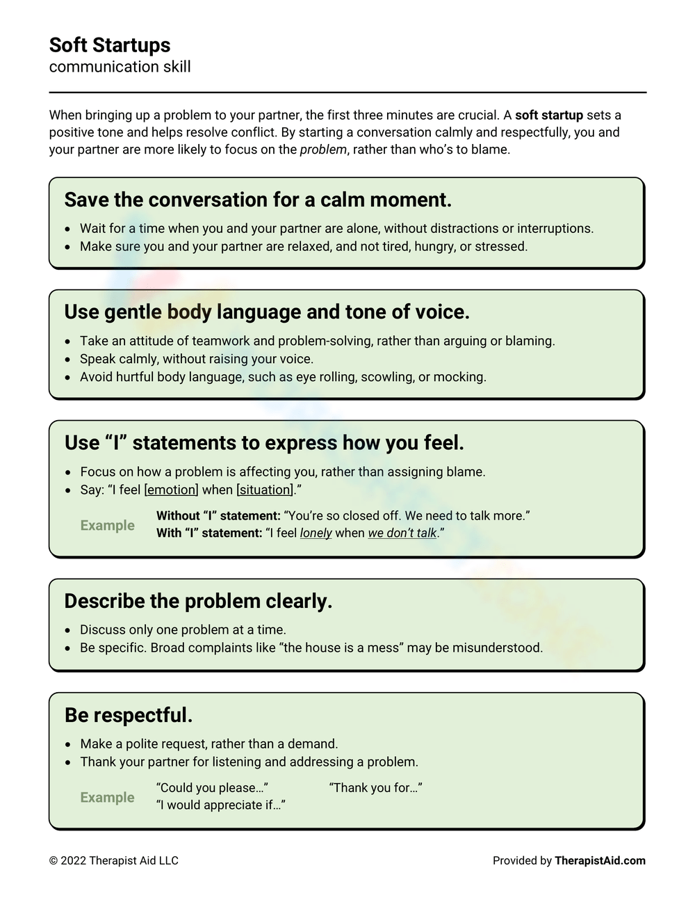 Conversation Use Soft Startups Now Worksheet