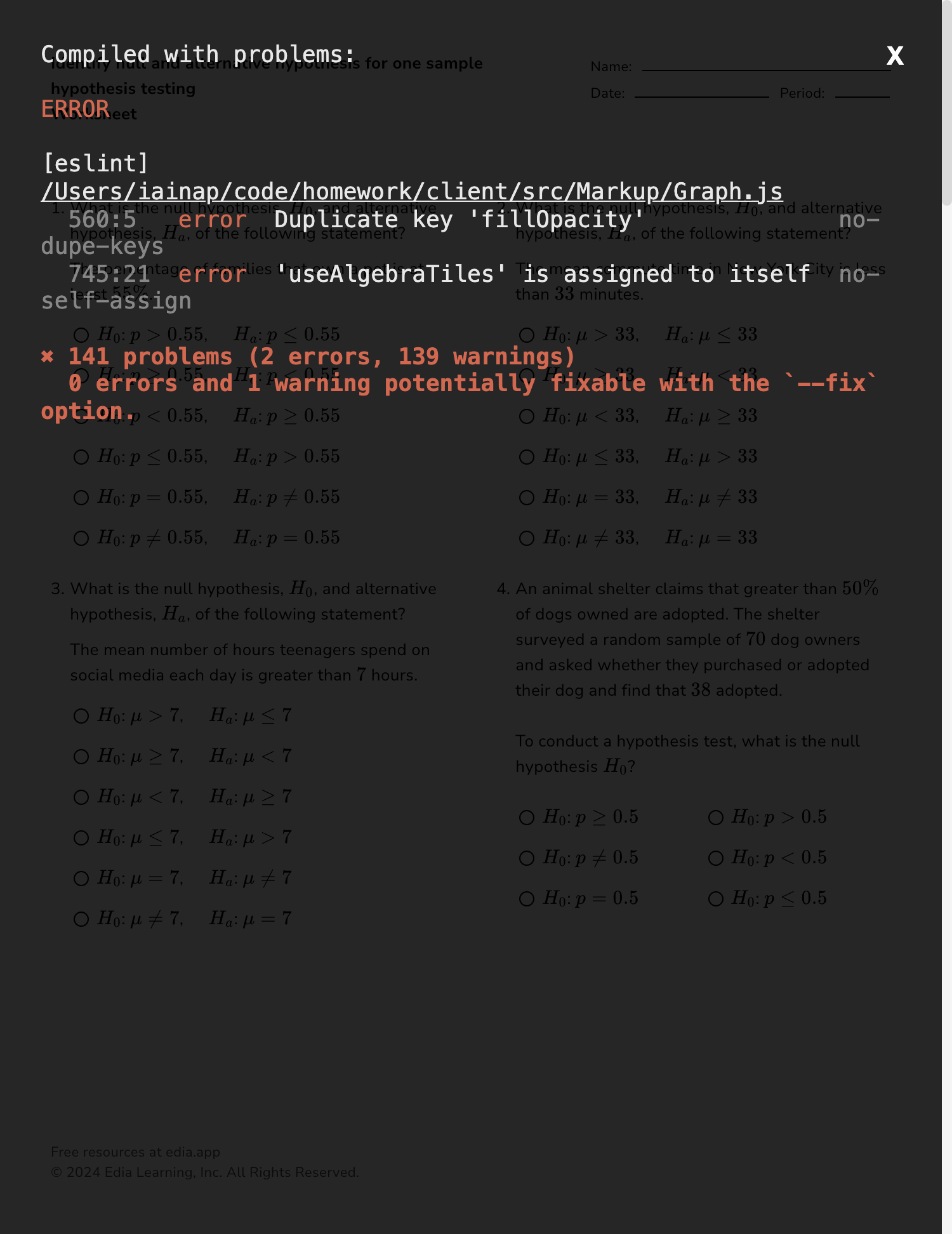 Sampling Error Example Problem Worksheet