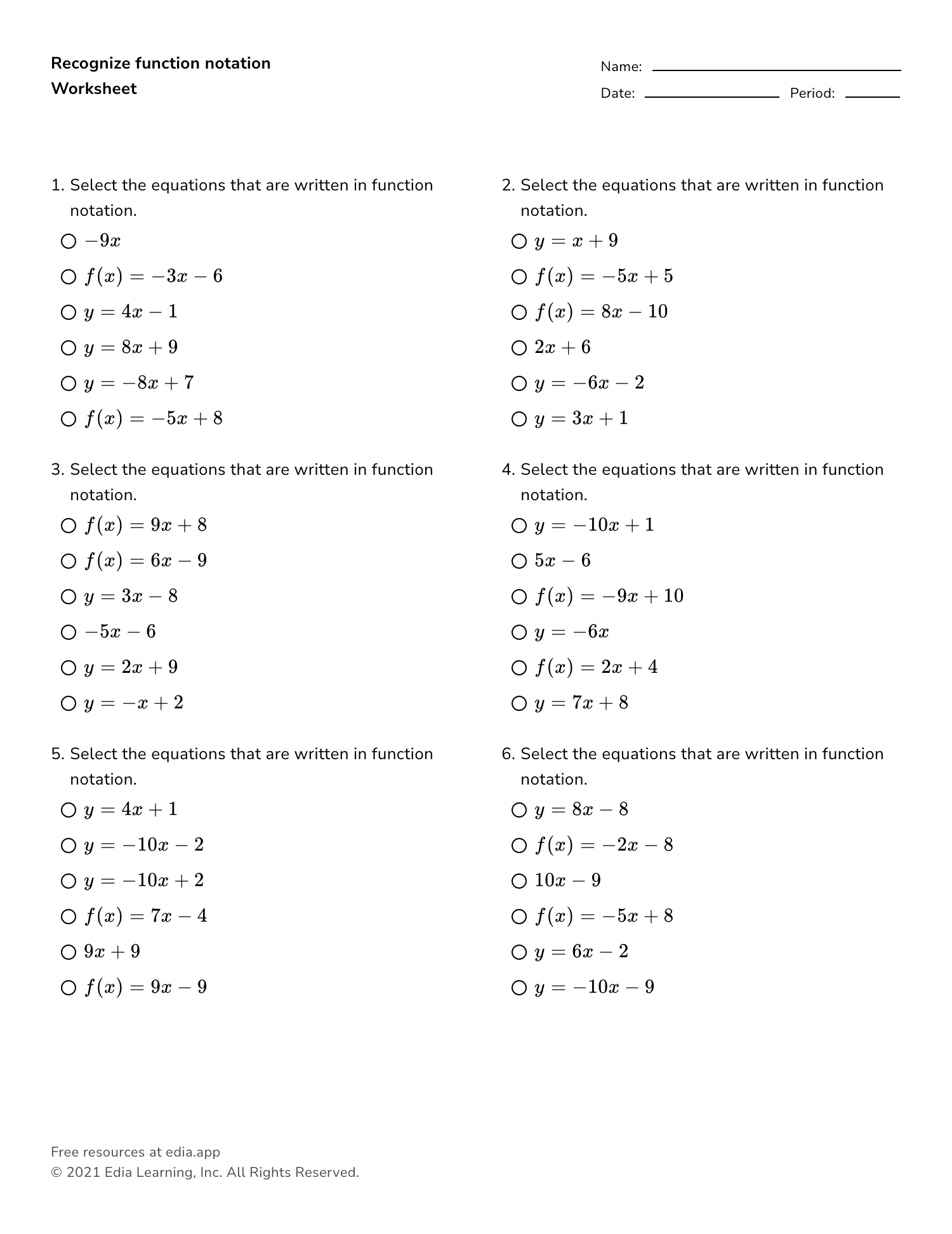 Algebra Review Worksheets And Examples