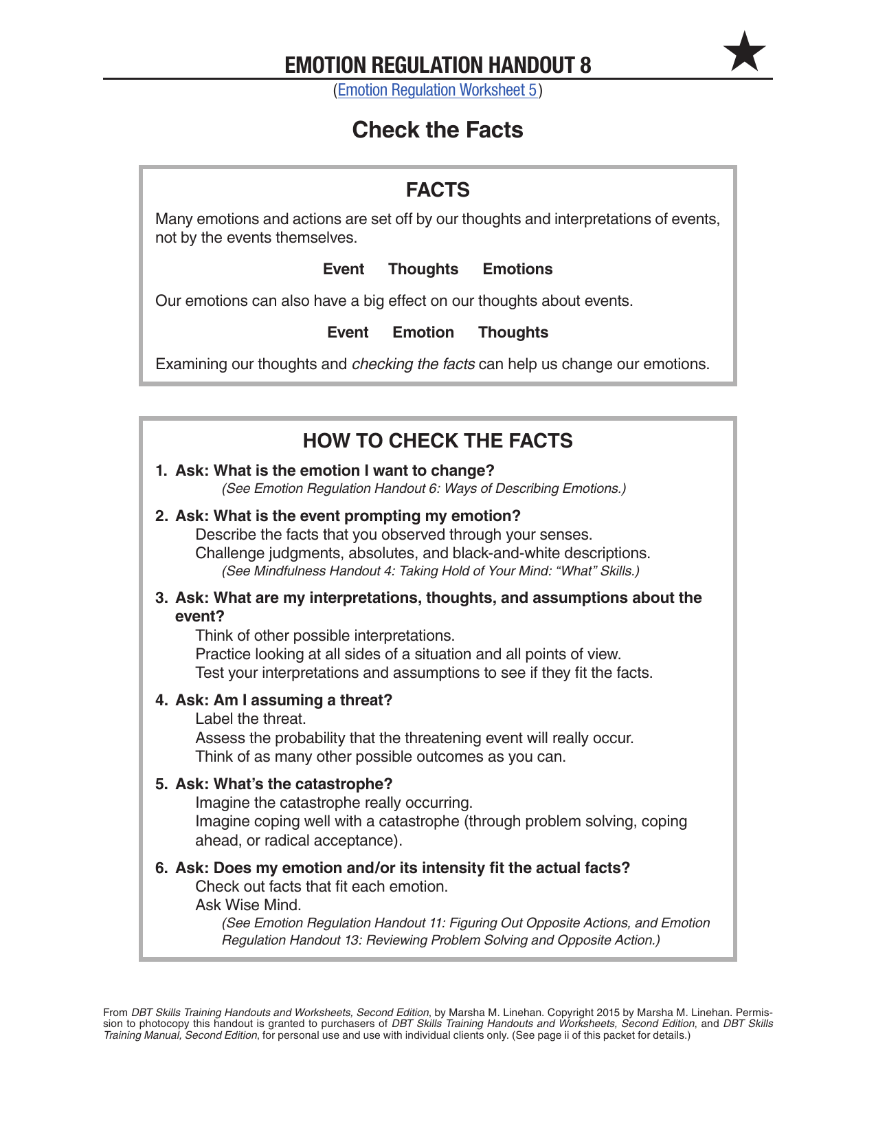 Emotion Regulation Check The Facts Handout