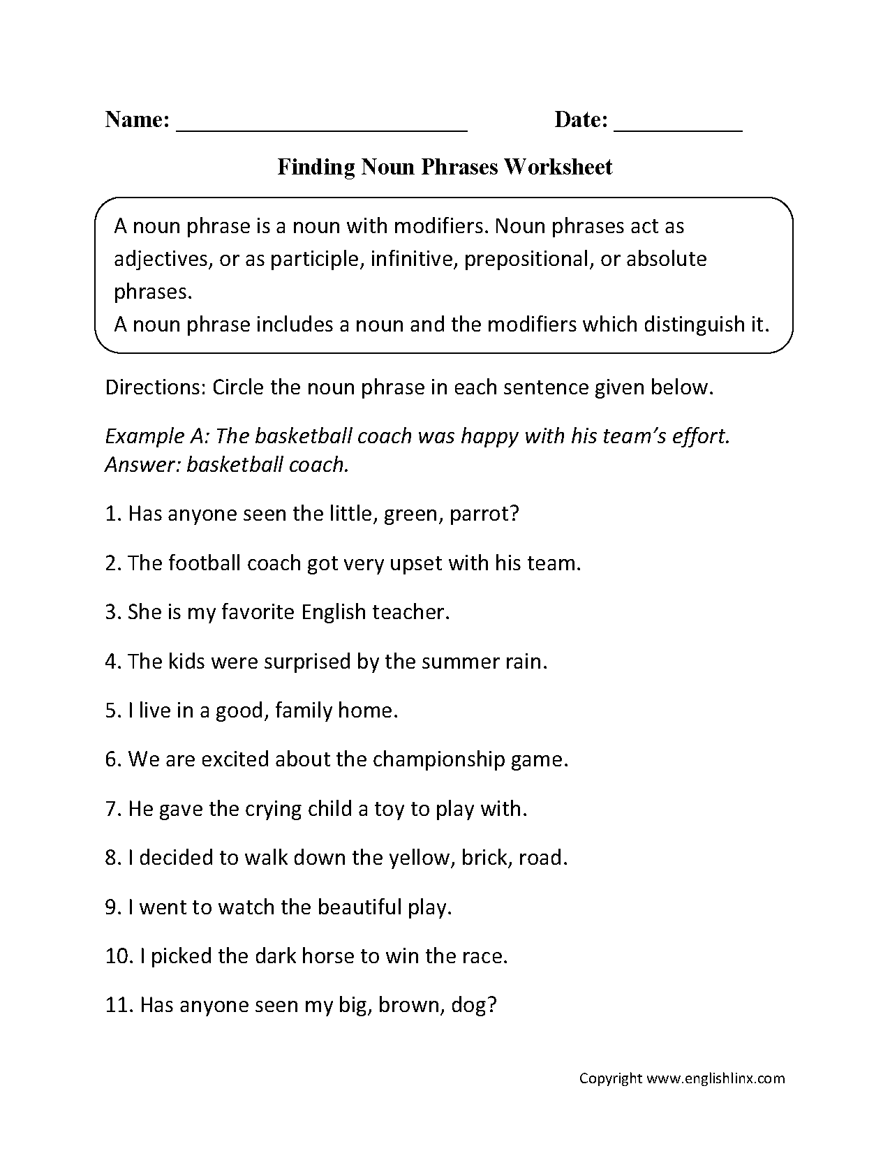 Englishlinx Nouns Worksheets