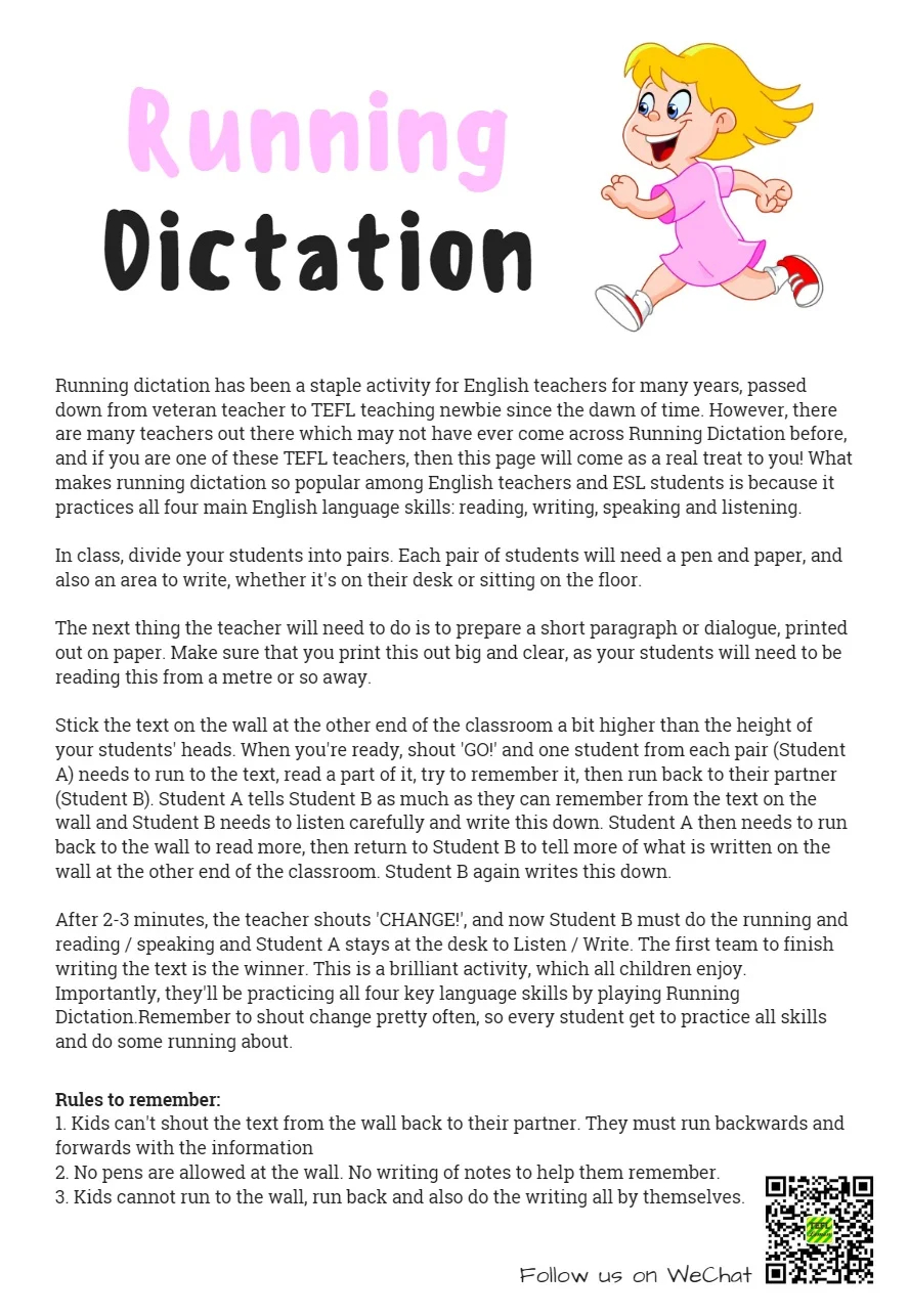 ESL Game For Kids Running Dictation TEFL Lemon Free ESL Lesson Ideas And Great Content For TEFL Teachers