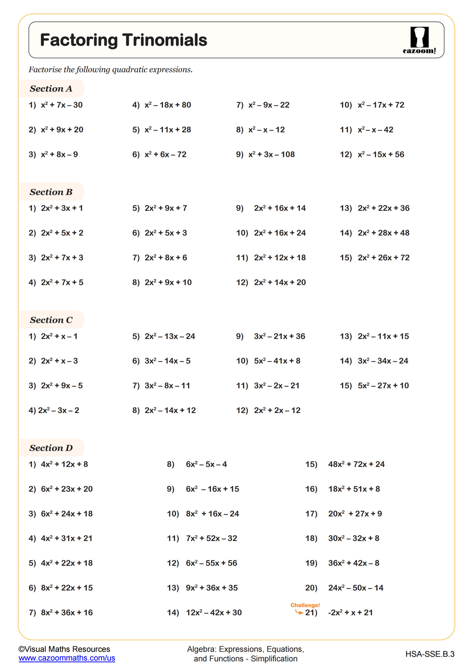 Factoring Quadratic Expressions Worksheet Example Factoring Quadratic Expressions Worksheet Example