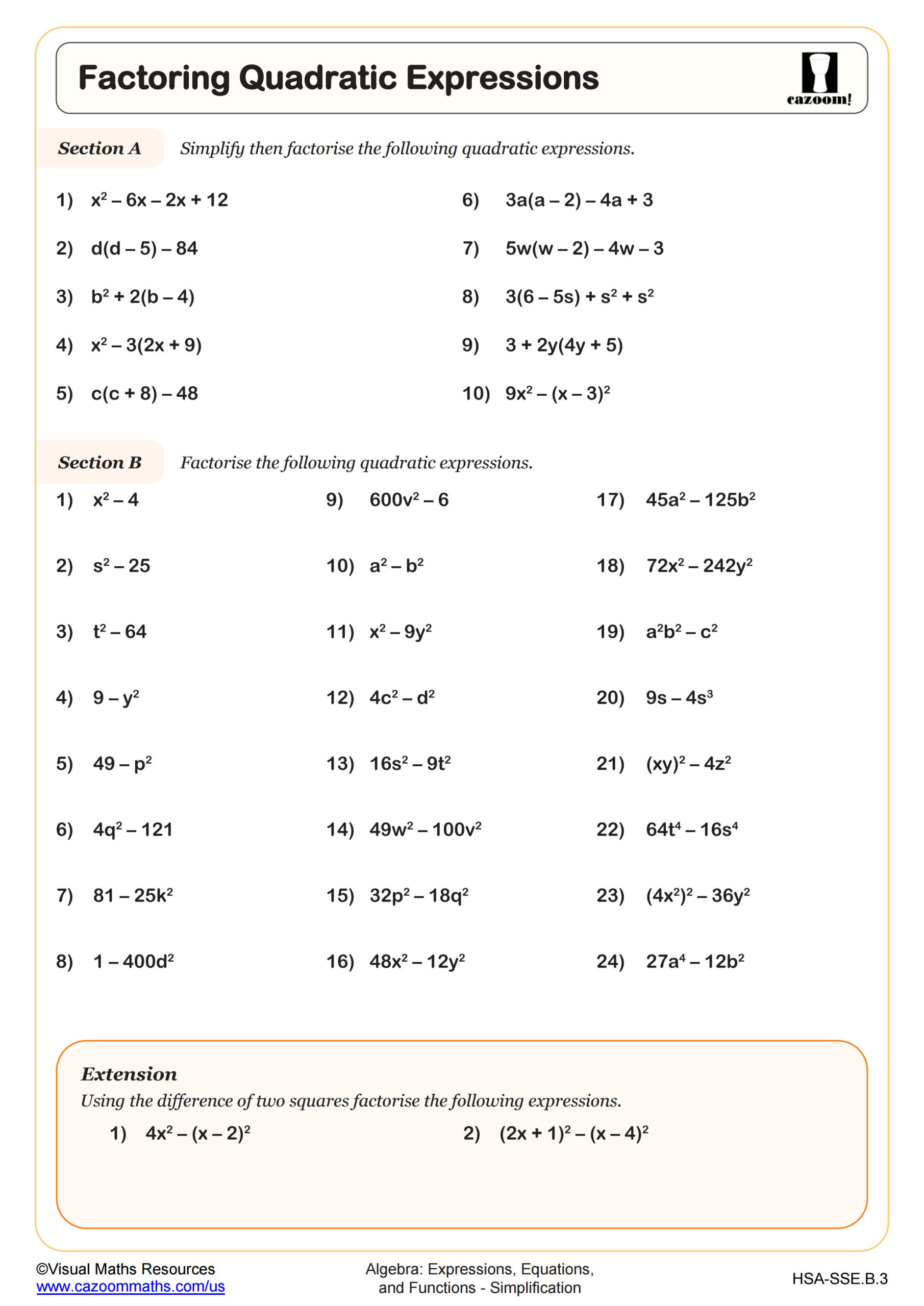 Factoring Quadratic Expressions Worksheet Fun And Engaging Algebra I PDF Worksheets Cazoom Math Factoring Quadratic Expressions Worksheet Fun And Engaging Algebra I PDF Worksheets Cazoom Math