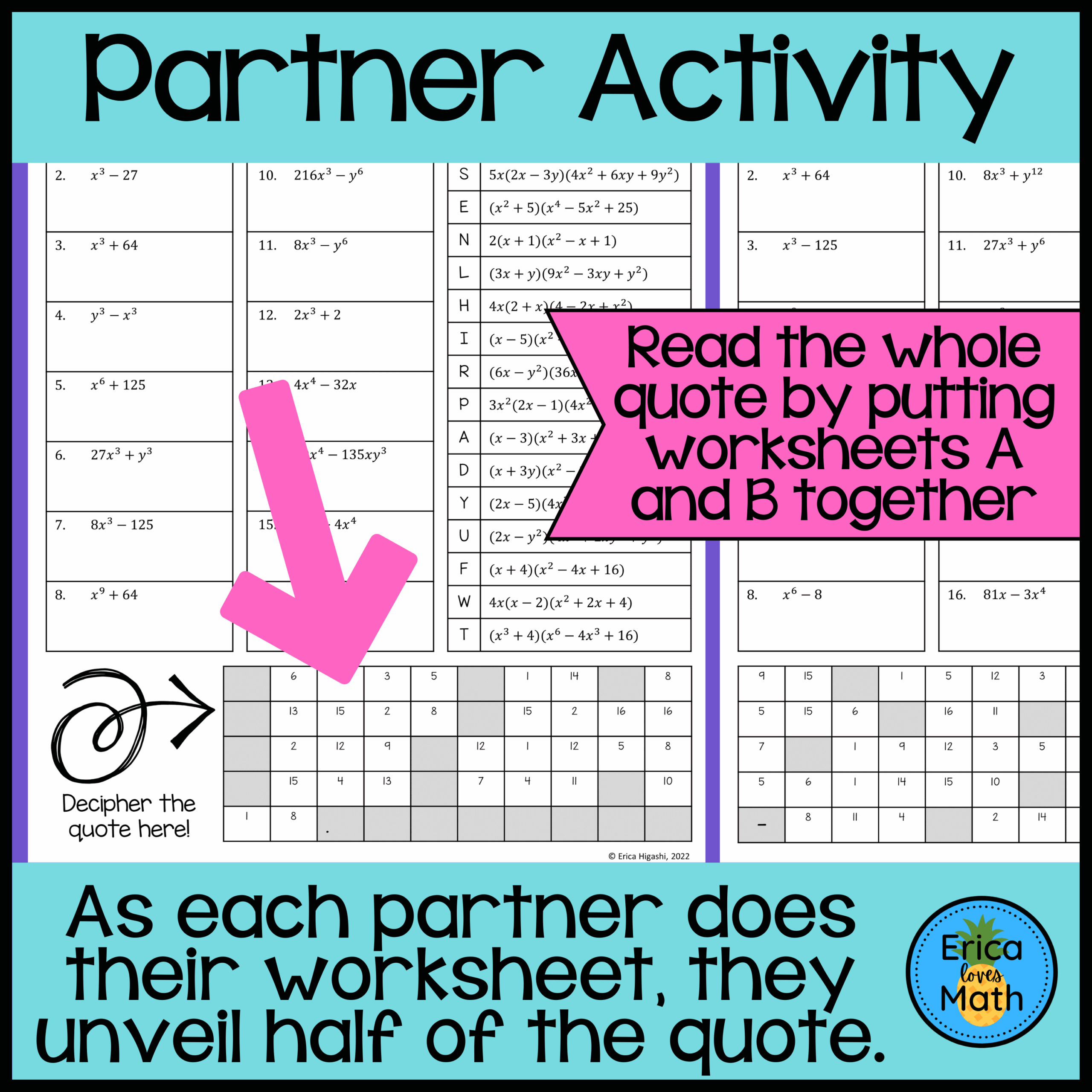 Sum And Difference Of Cubes Examples Worksheet