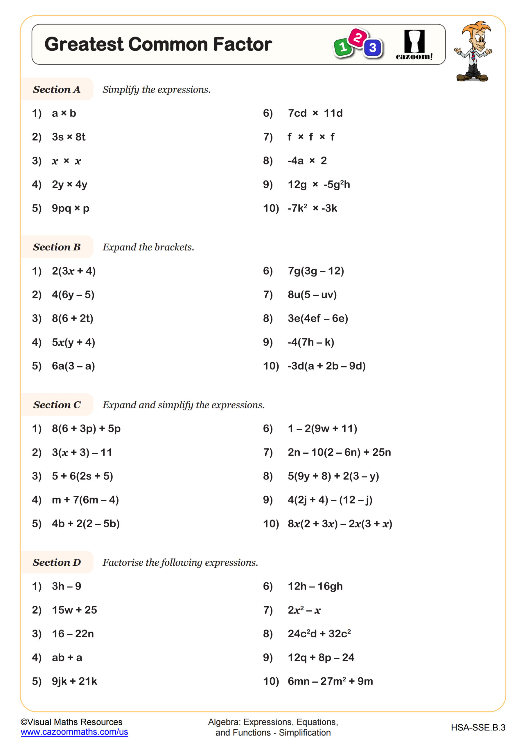 Factoring Greatest Common Factor Examples Worksheet