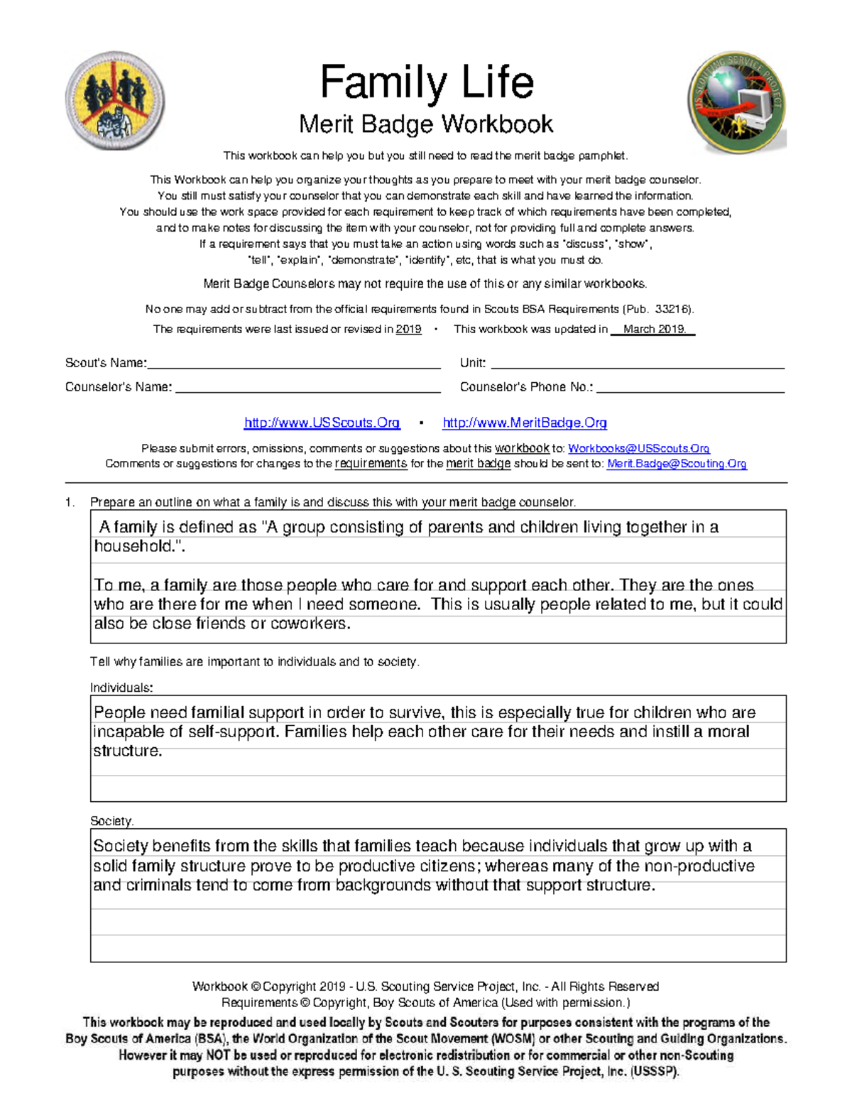 Personal Management Merit Badge Worksheet Examples