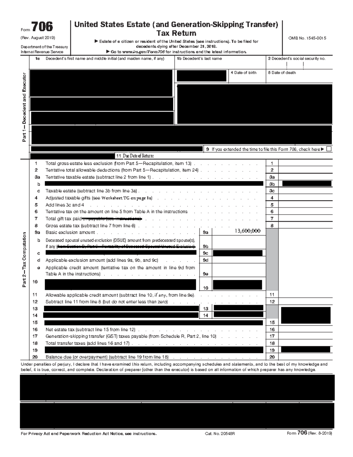 Form 706 Final Tax Return For U S Estates Rev 2019 Studocu
