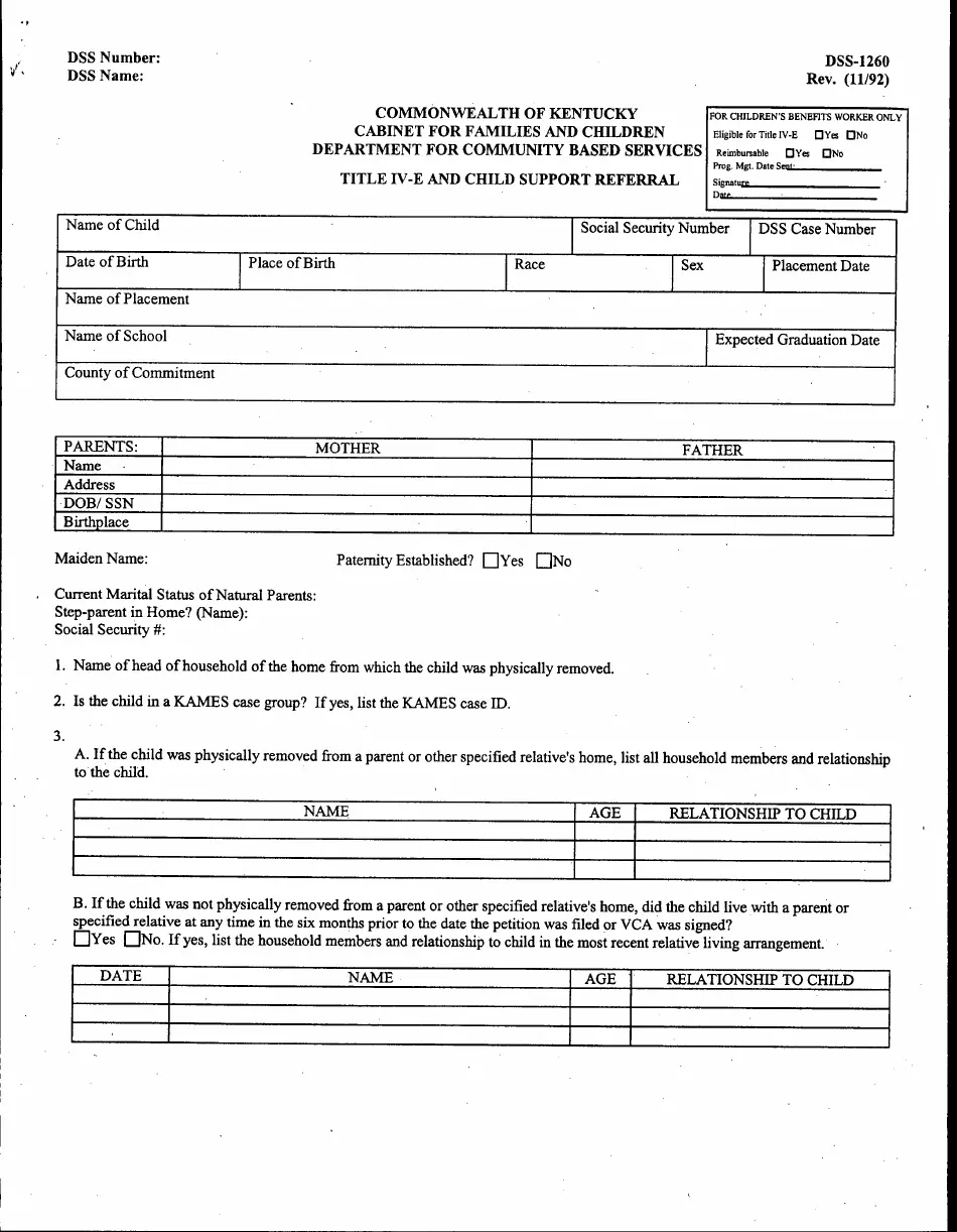 Form DSS 1260 Fill Out Sign Online And Download Printable PDF Kentucky Templateroller