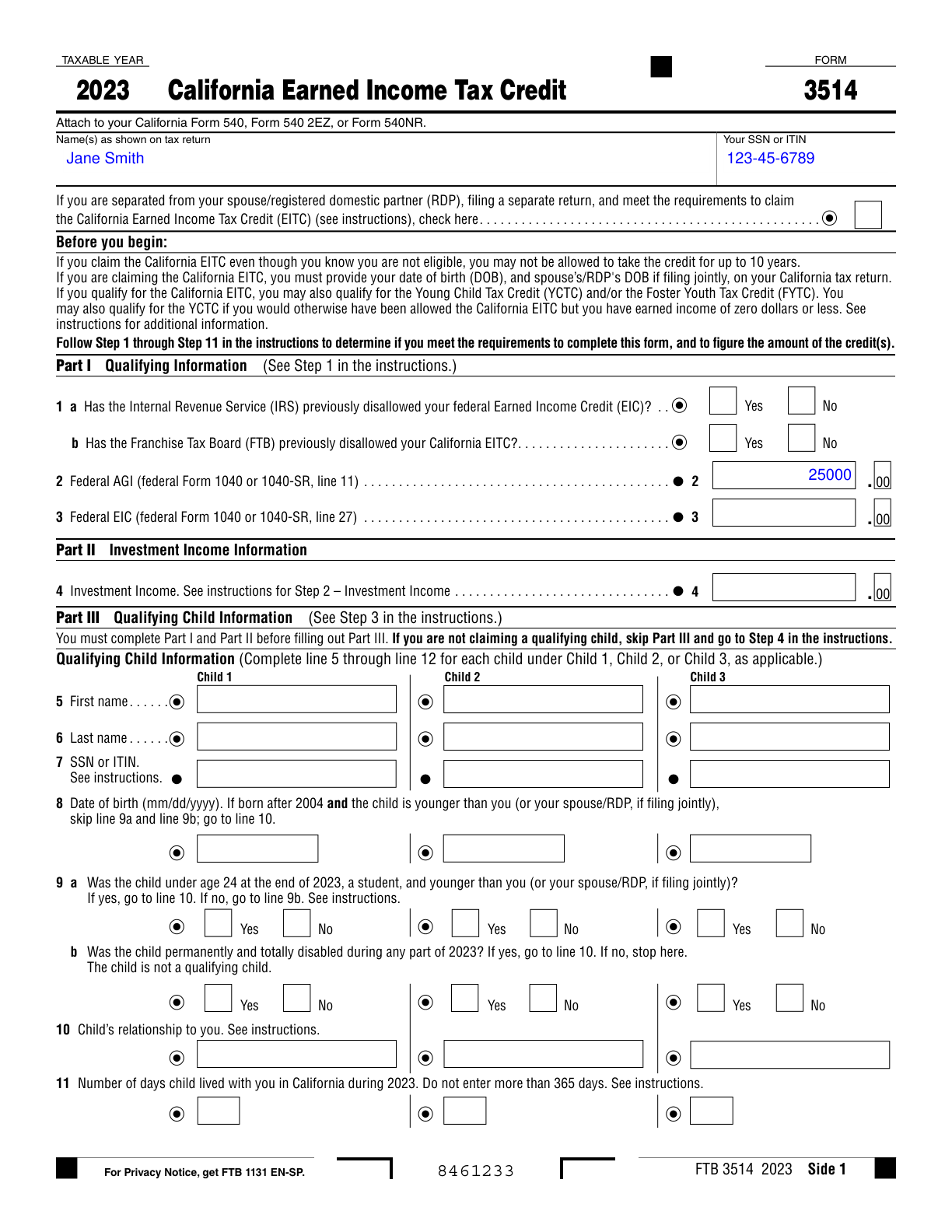 Form FTB 3514 California Earned Income Tax Credit Examples And Samples Form FTB 3514 California Earned Income Tax Credit Examples And Samples