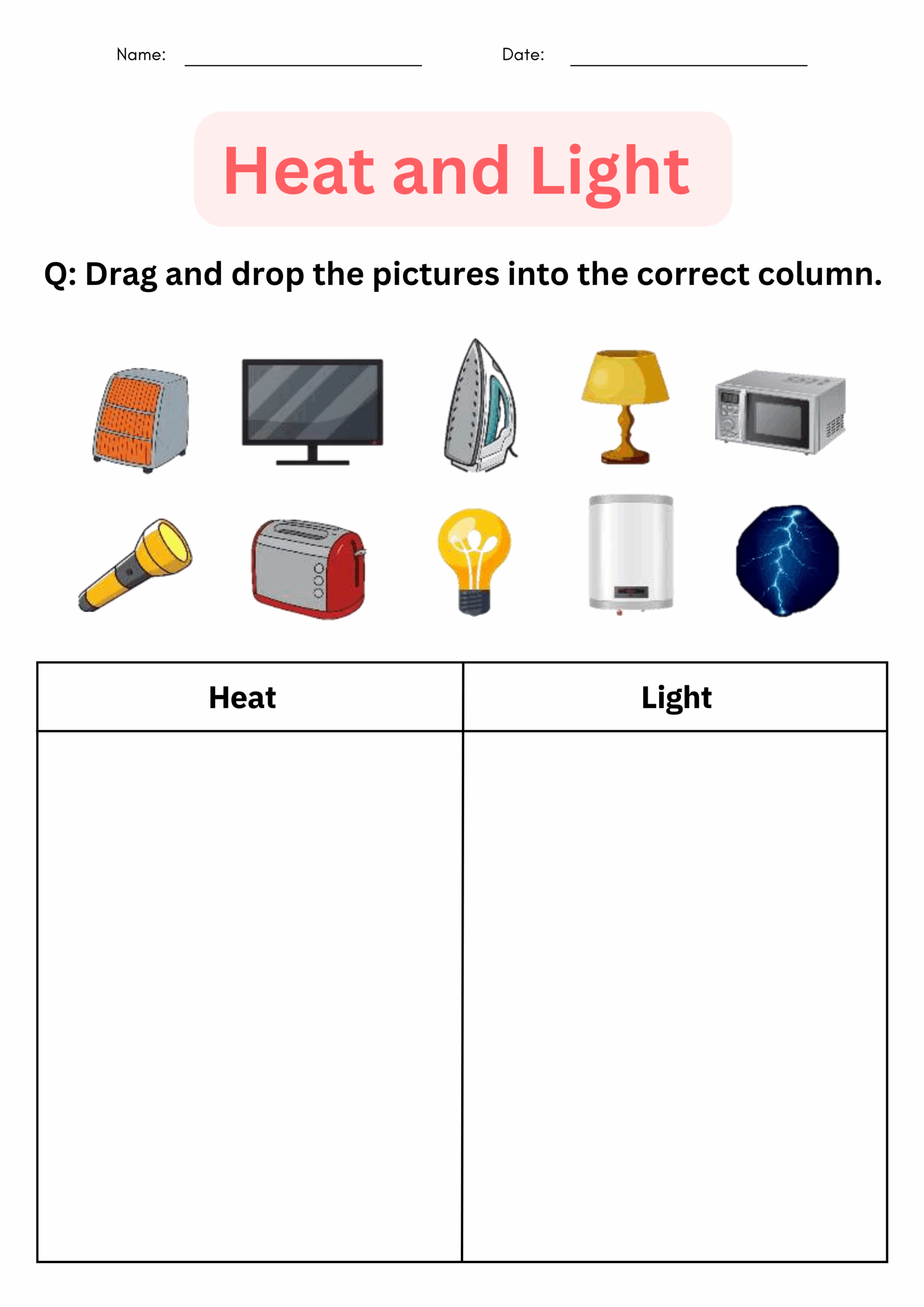 Thermal Heat Energy Examples Worksheet