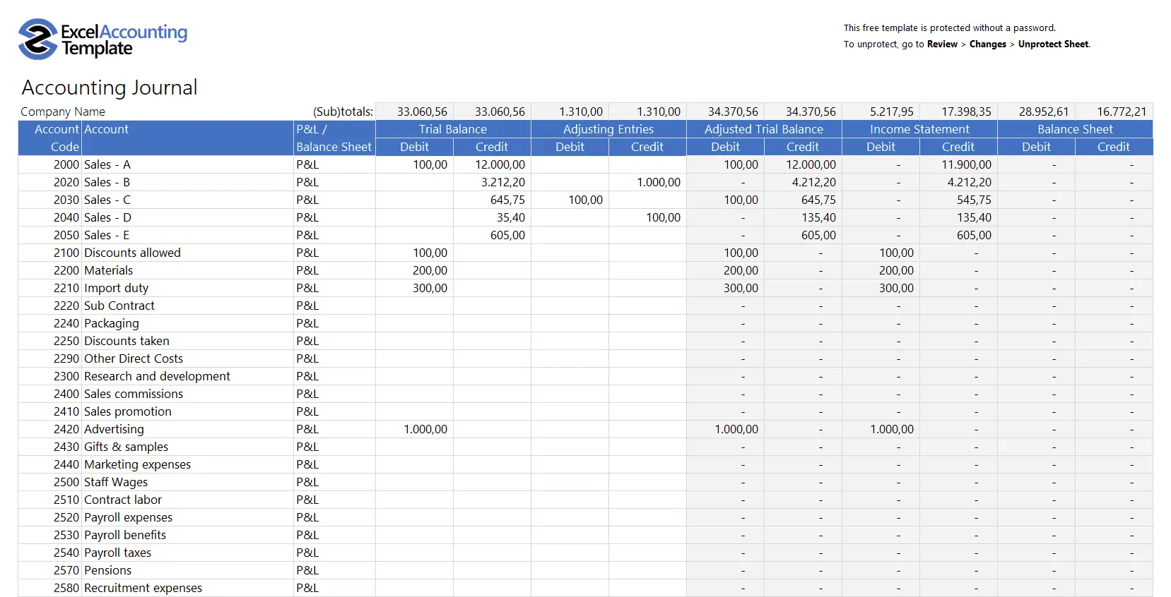 Example Of Completed Accounting Worksheet