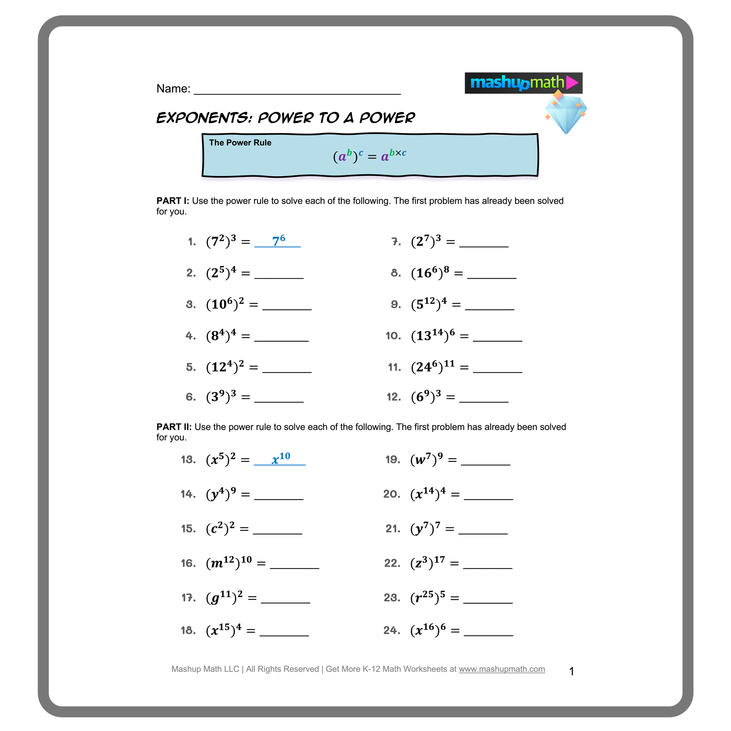 Exponents Worksheets Grade 6 With Example