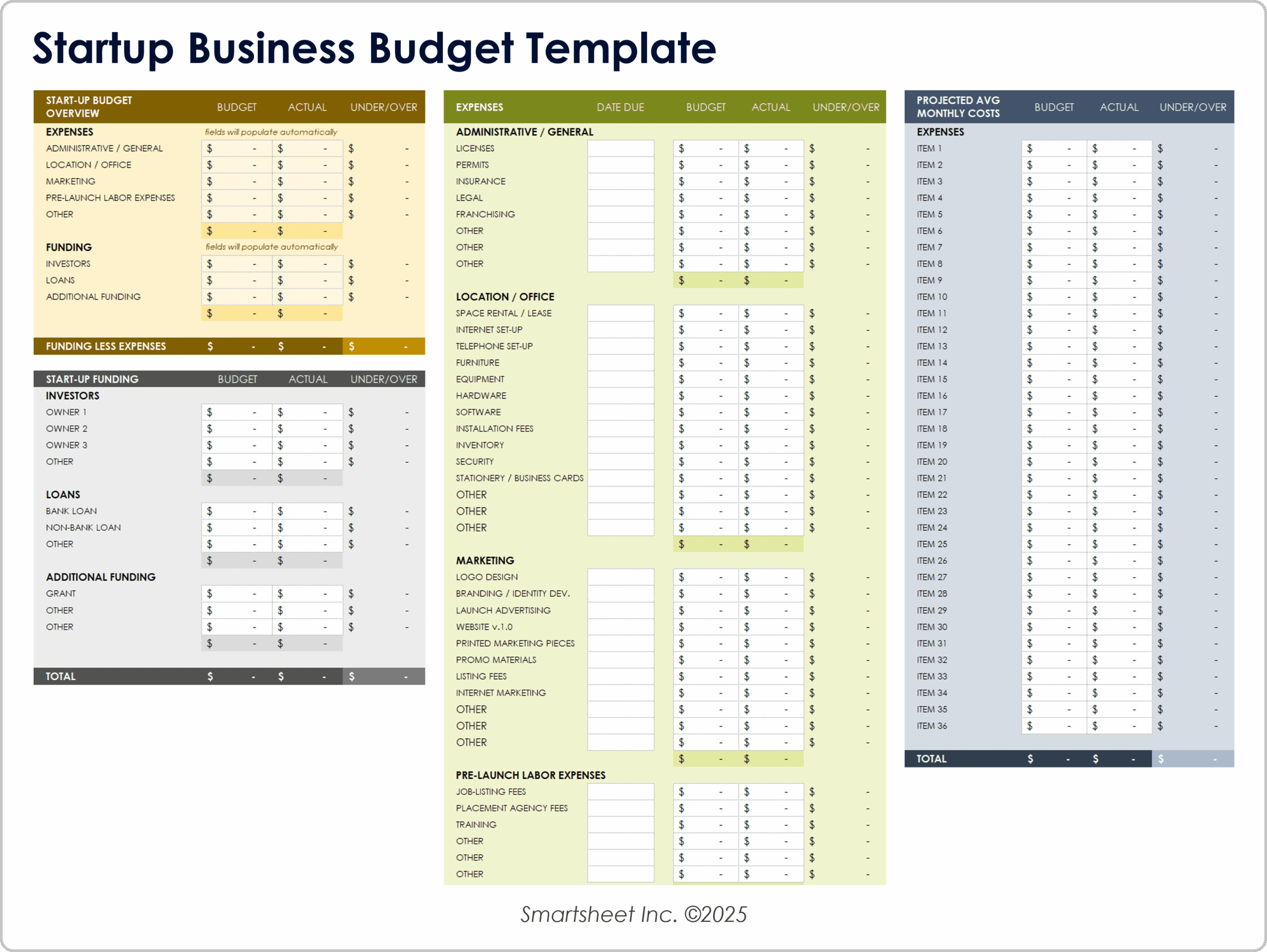 Free Startup Budget Templates