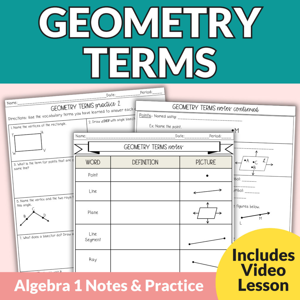 Geometry Terms Guided Notes And Worksheets For 9th 11th Grade Geometry Lindsay Bowden