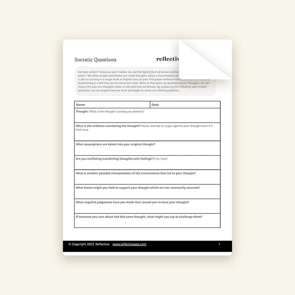 Examples Of Socratic Questioning In Therapist Worksheet