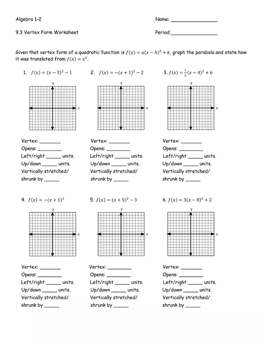 Find Vertex Of Quadratic Examples Worksheet